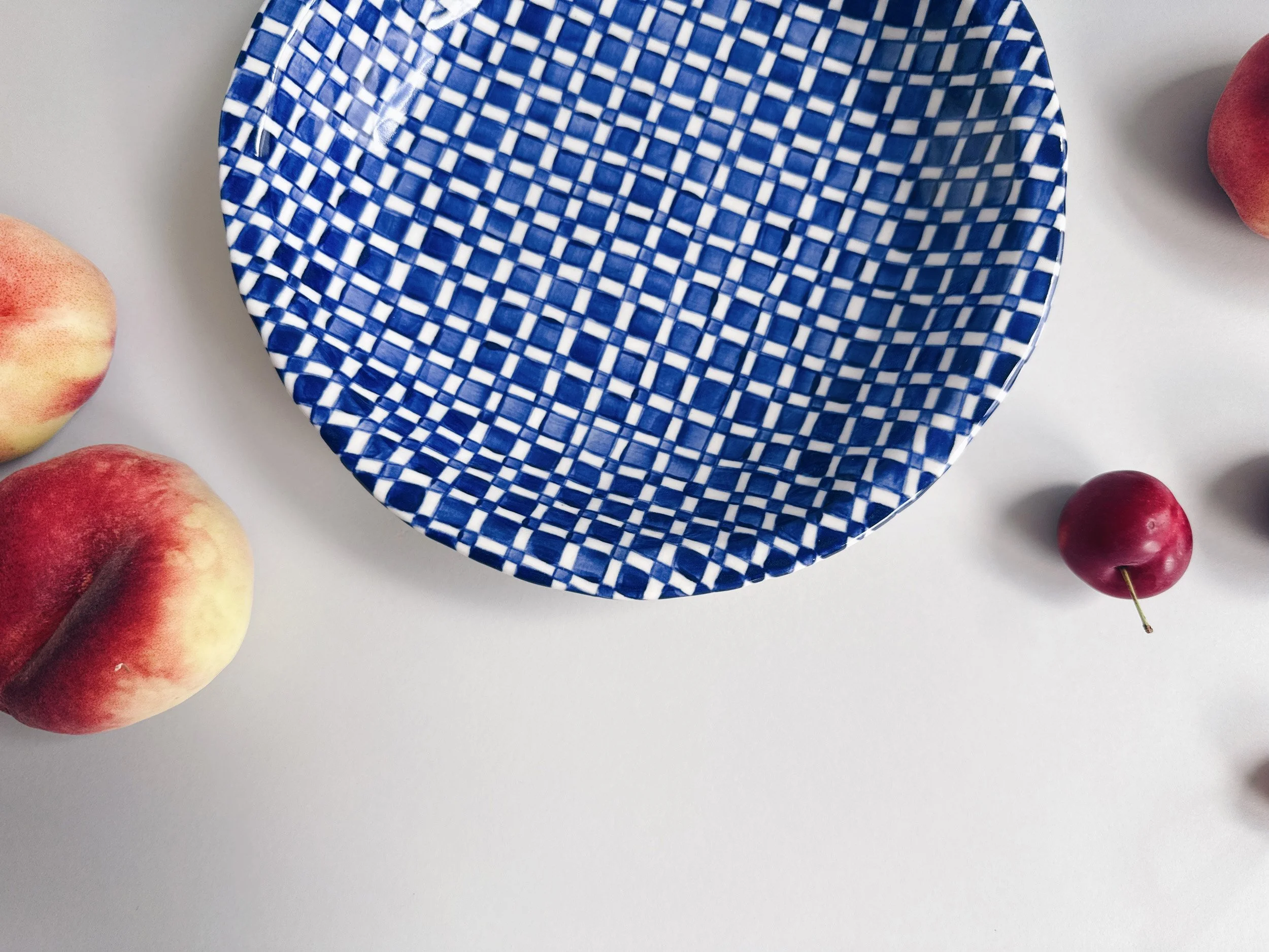 Blue and white, handmade ceramic bowl.