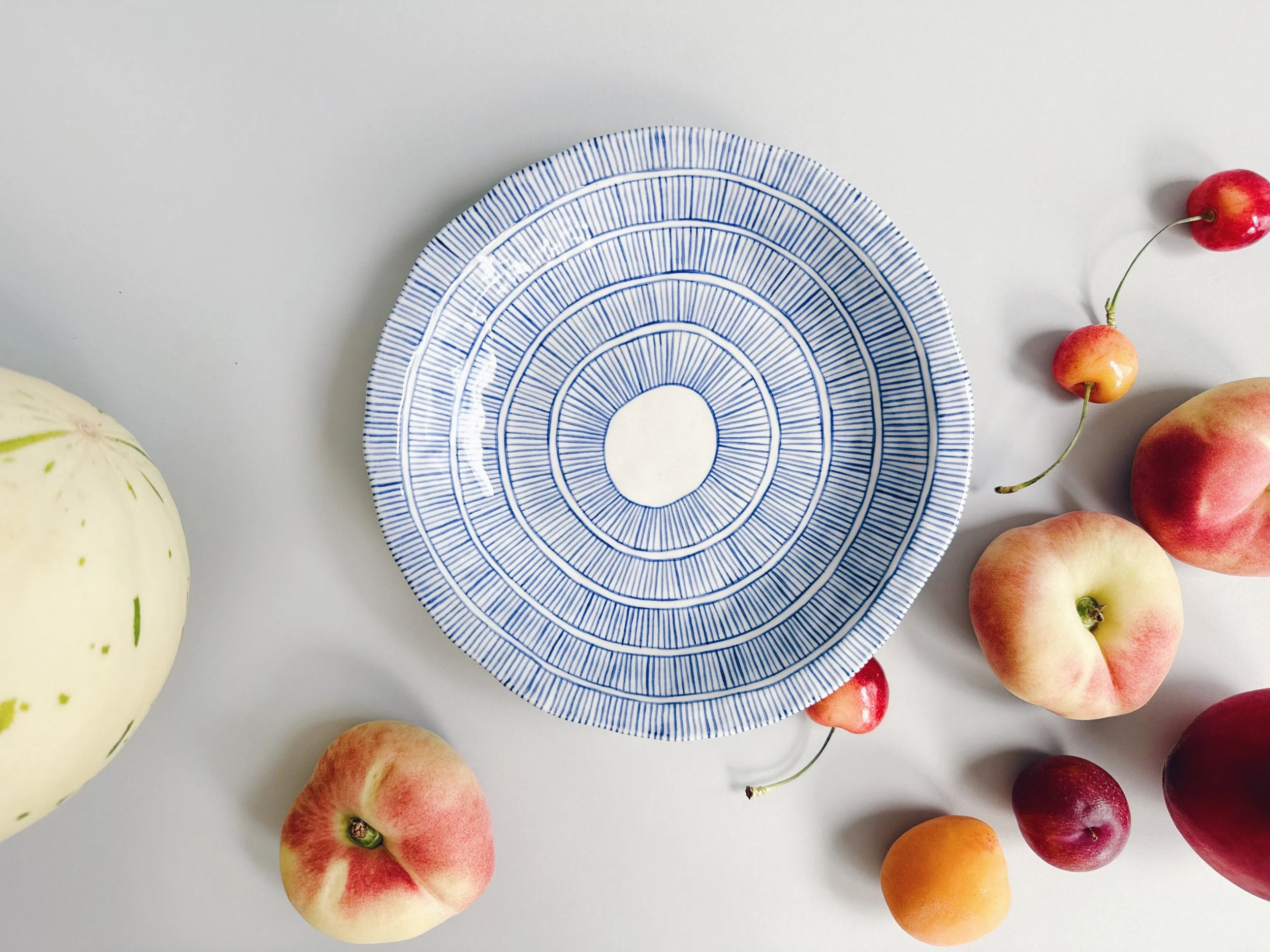 Blue and white, handmade ceramic bowl.