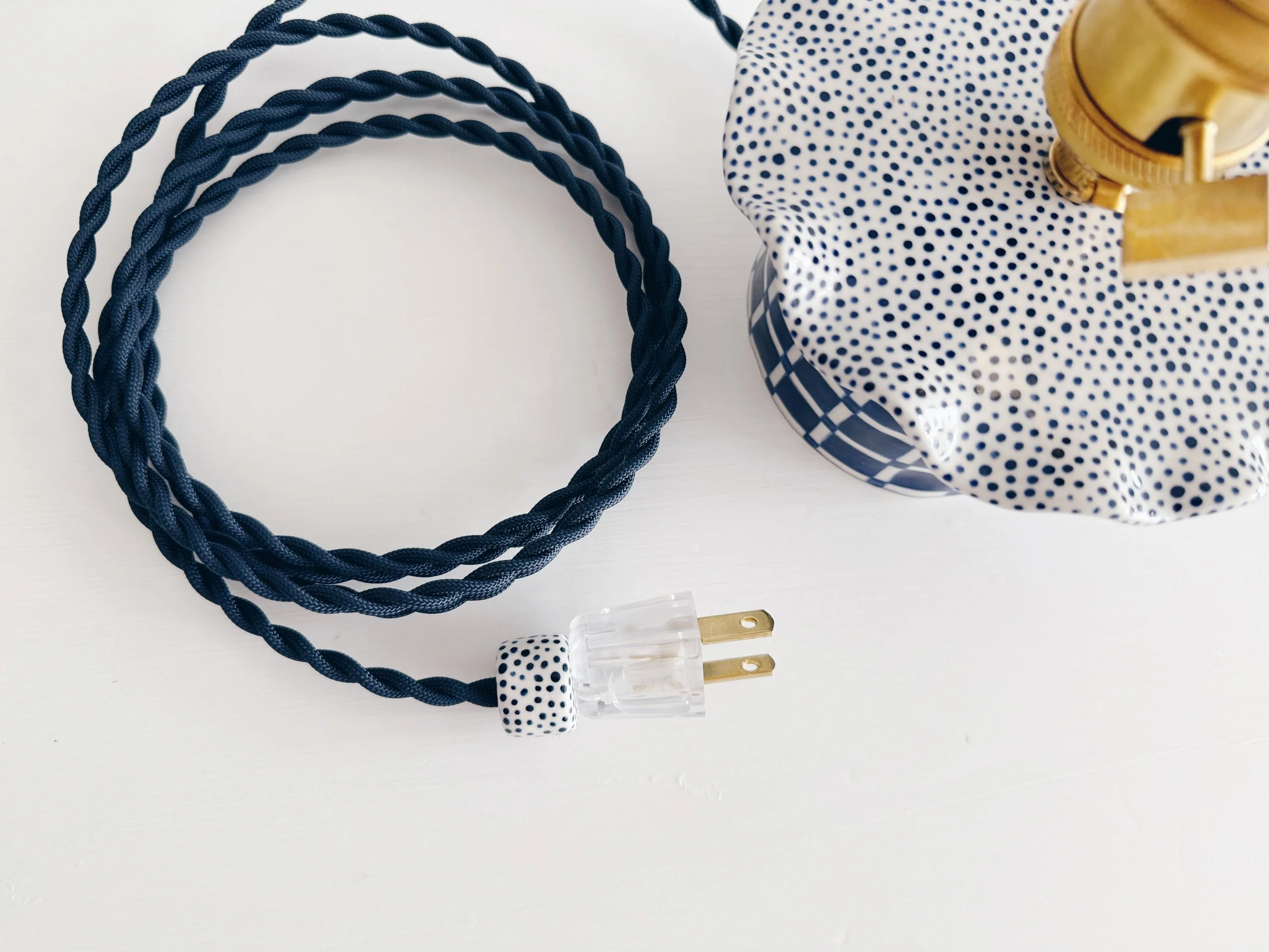 Blue and white, handmade ceramic lamp.