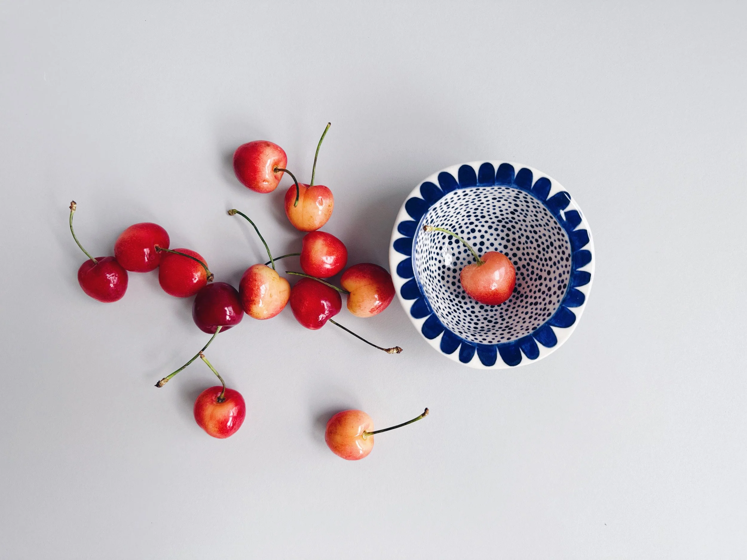Blue and white, handmade ceramic bowl.