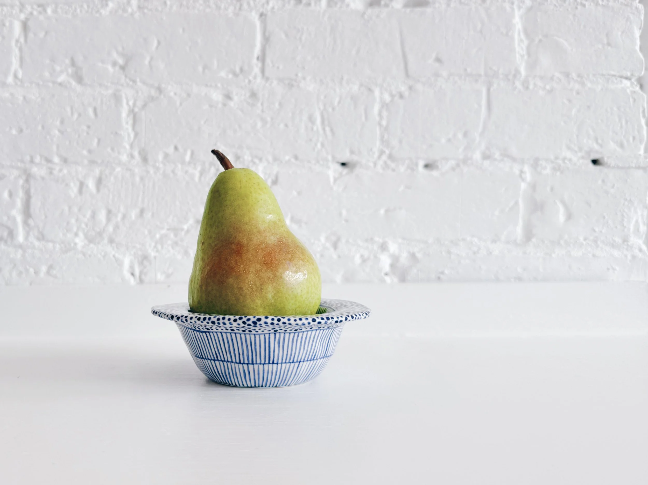 Blue and white, handmade ceramic bowl.