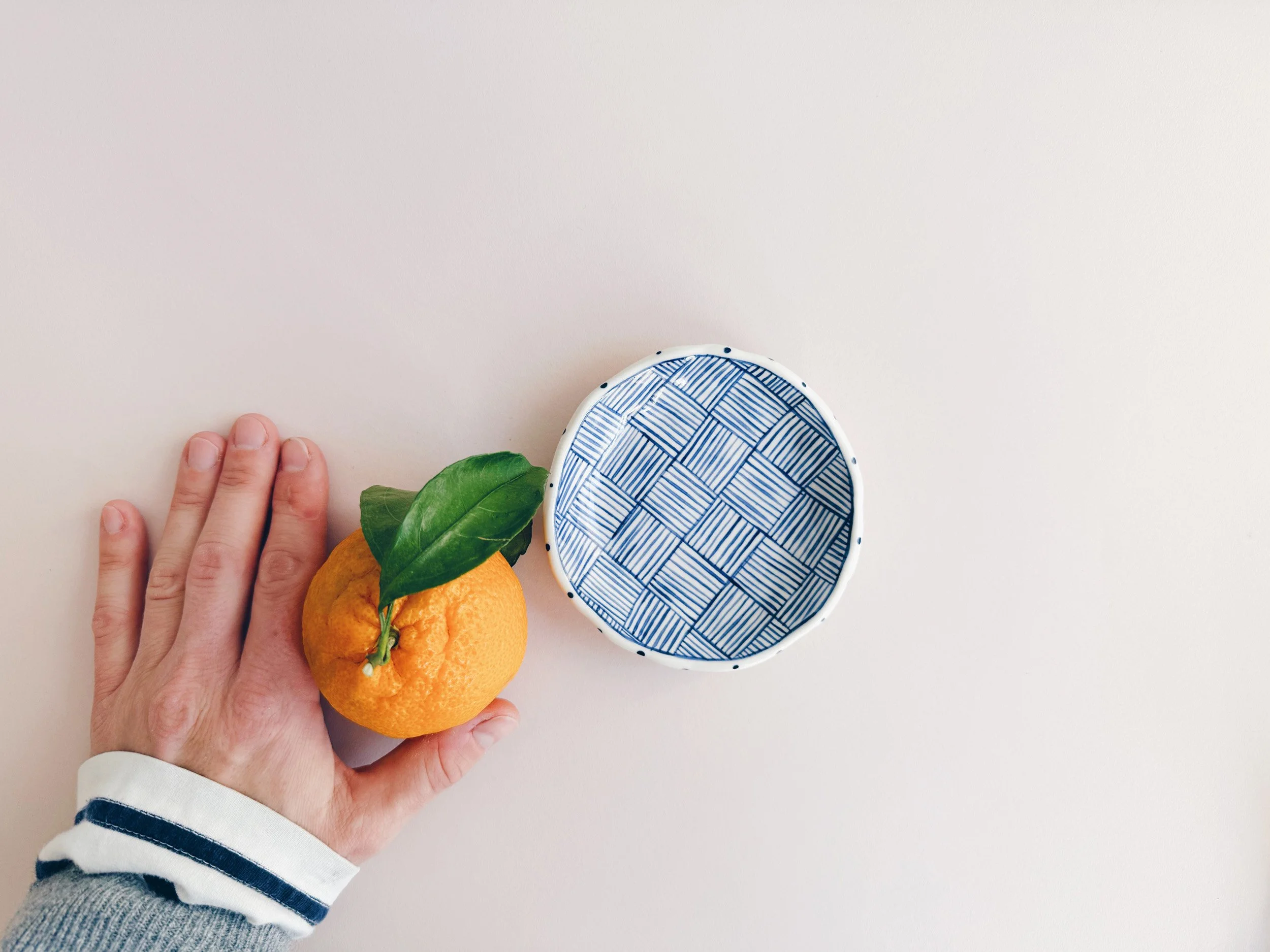 Blue and white, handmade ceramic dish.