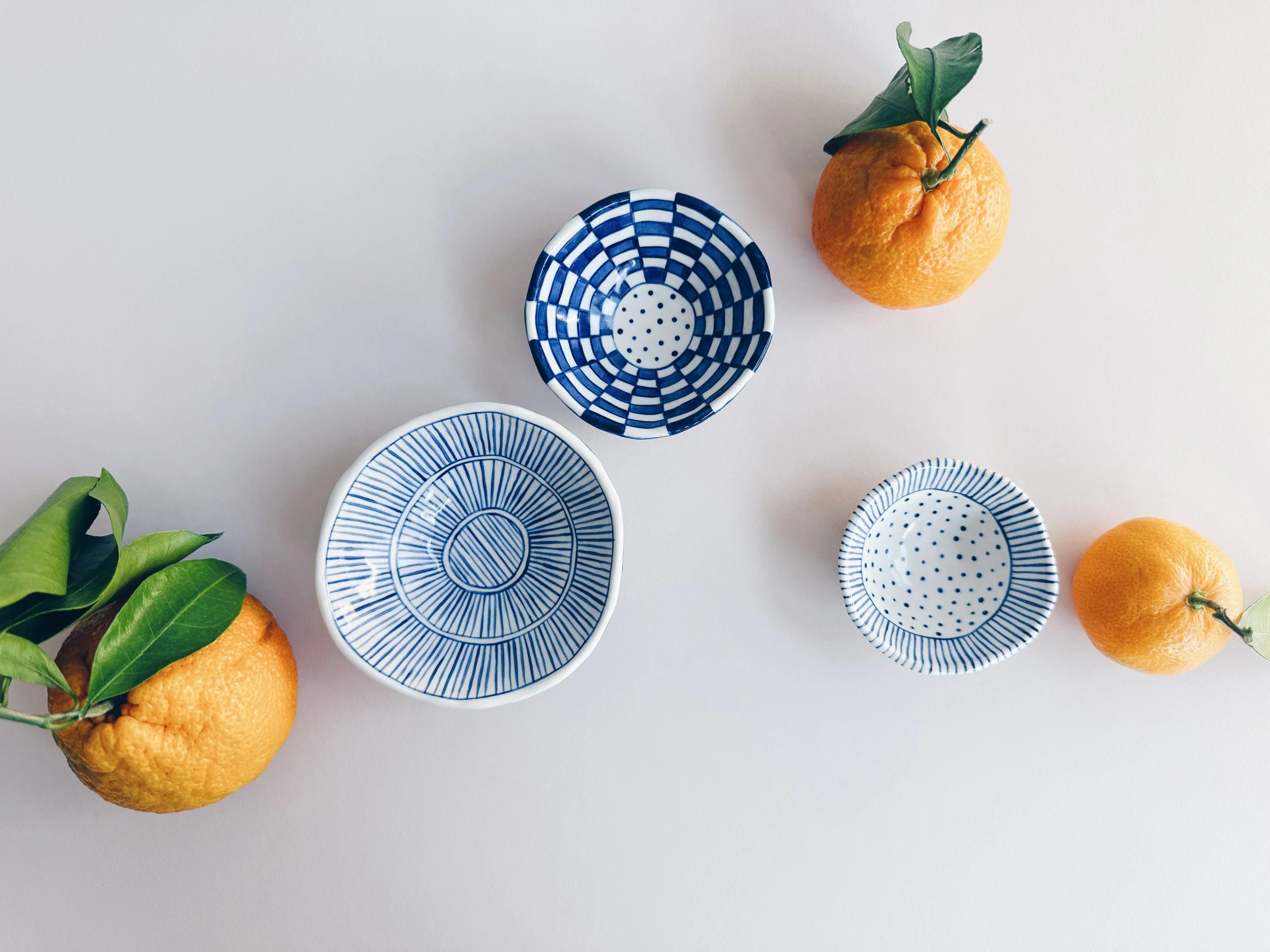 Blue and white, handmade ceramic bowl.