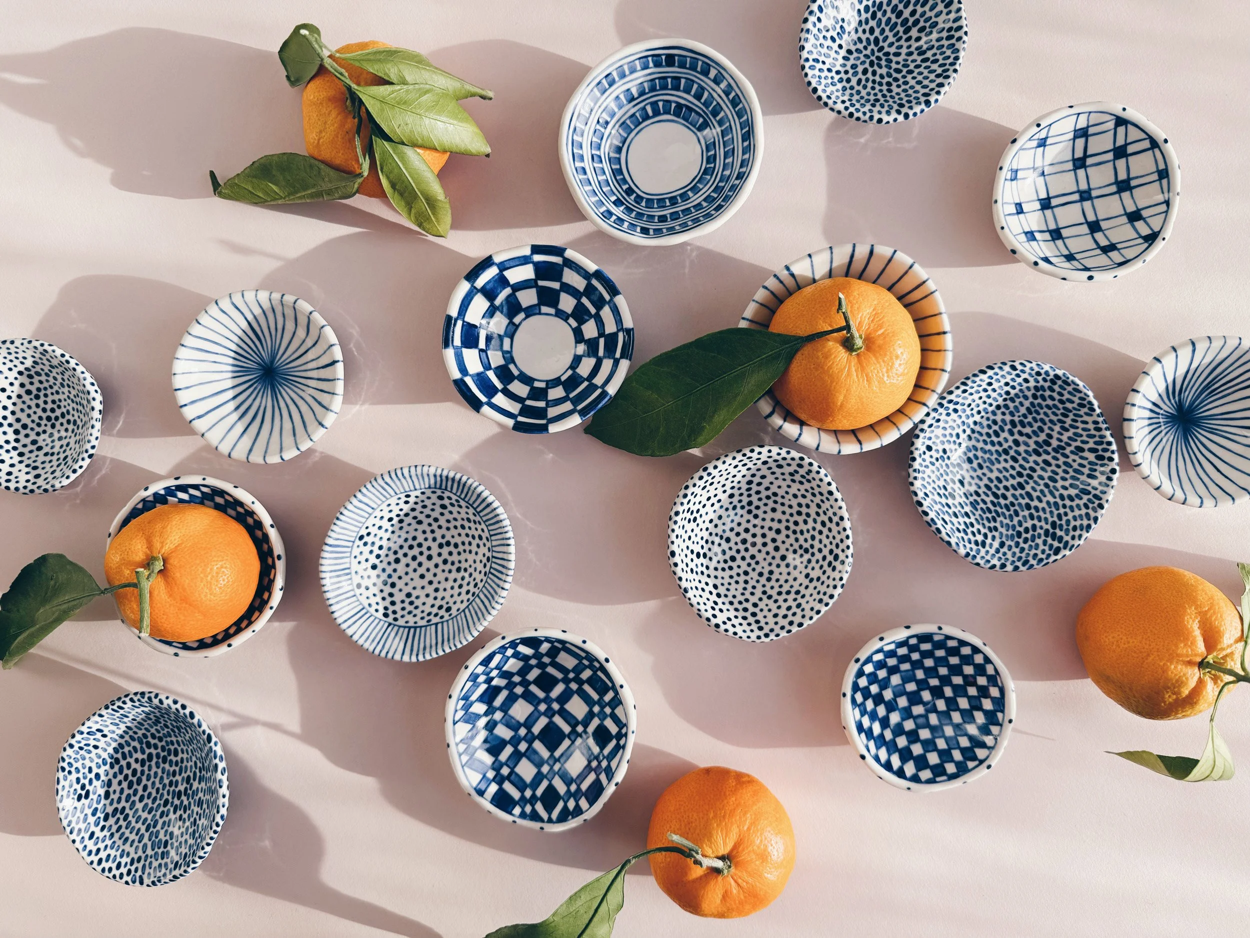 Blue and white, handmade ceramic bowl.