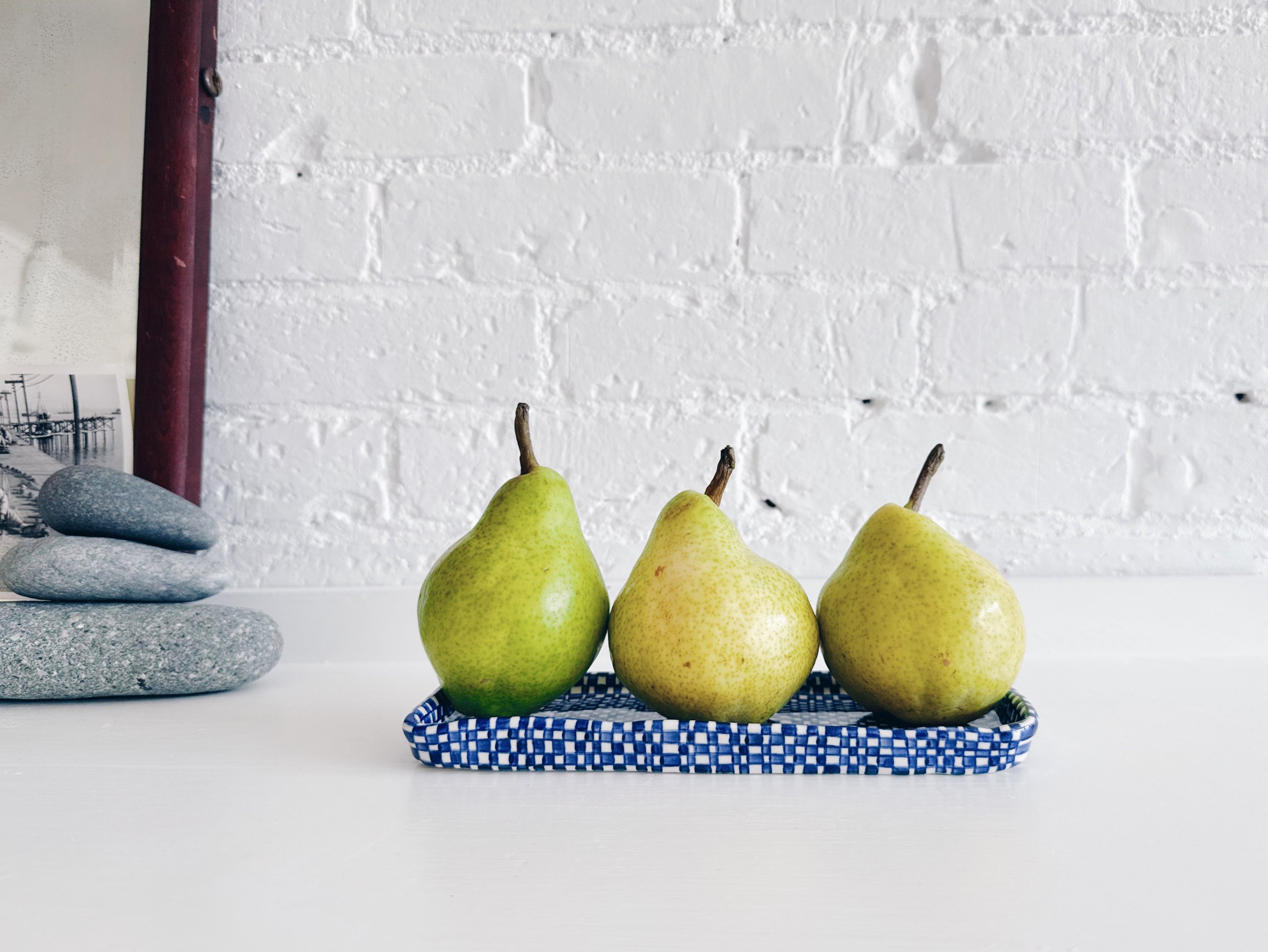 Blue and white, handmade ceramic plate.