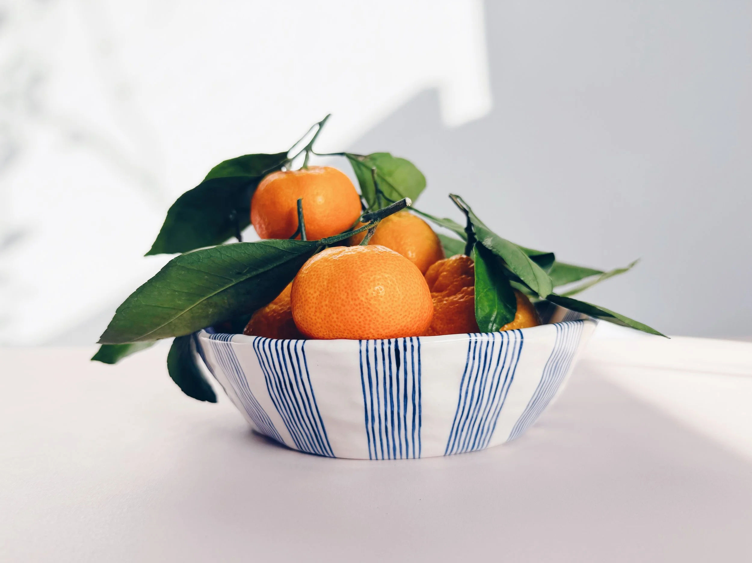 Blue and white, handmade ceramic bowl.