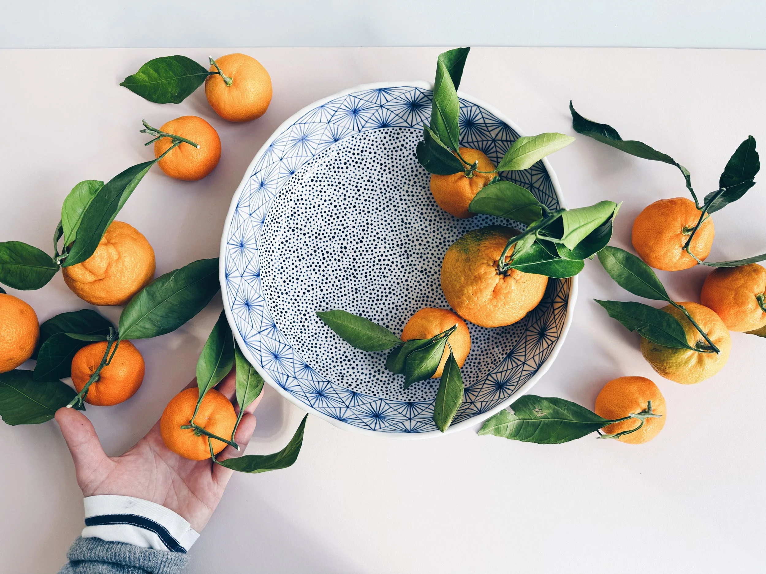 Blue and white, handmade ceramic bowl.