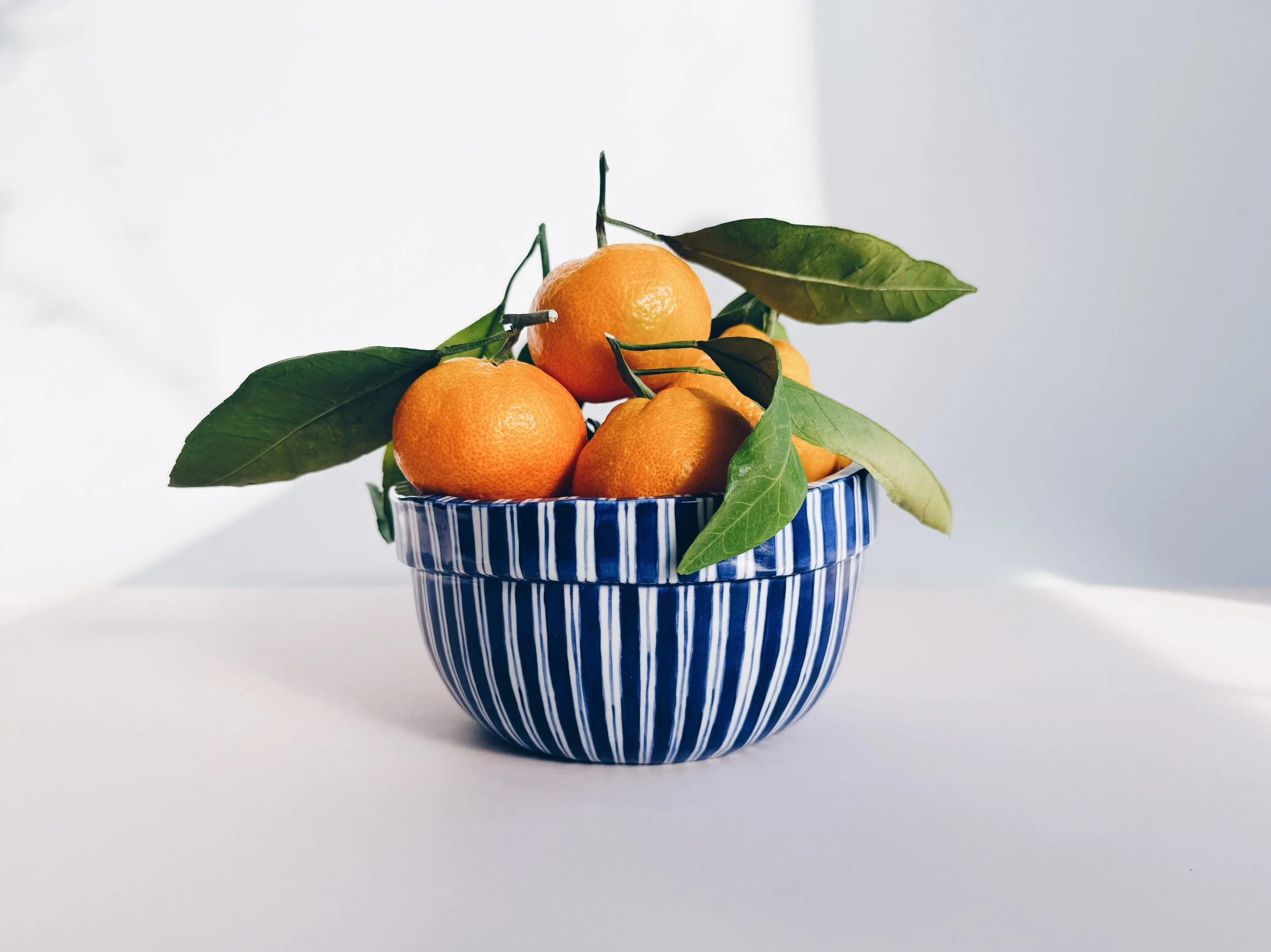 Blue and white, handmade ceramic bowl.