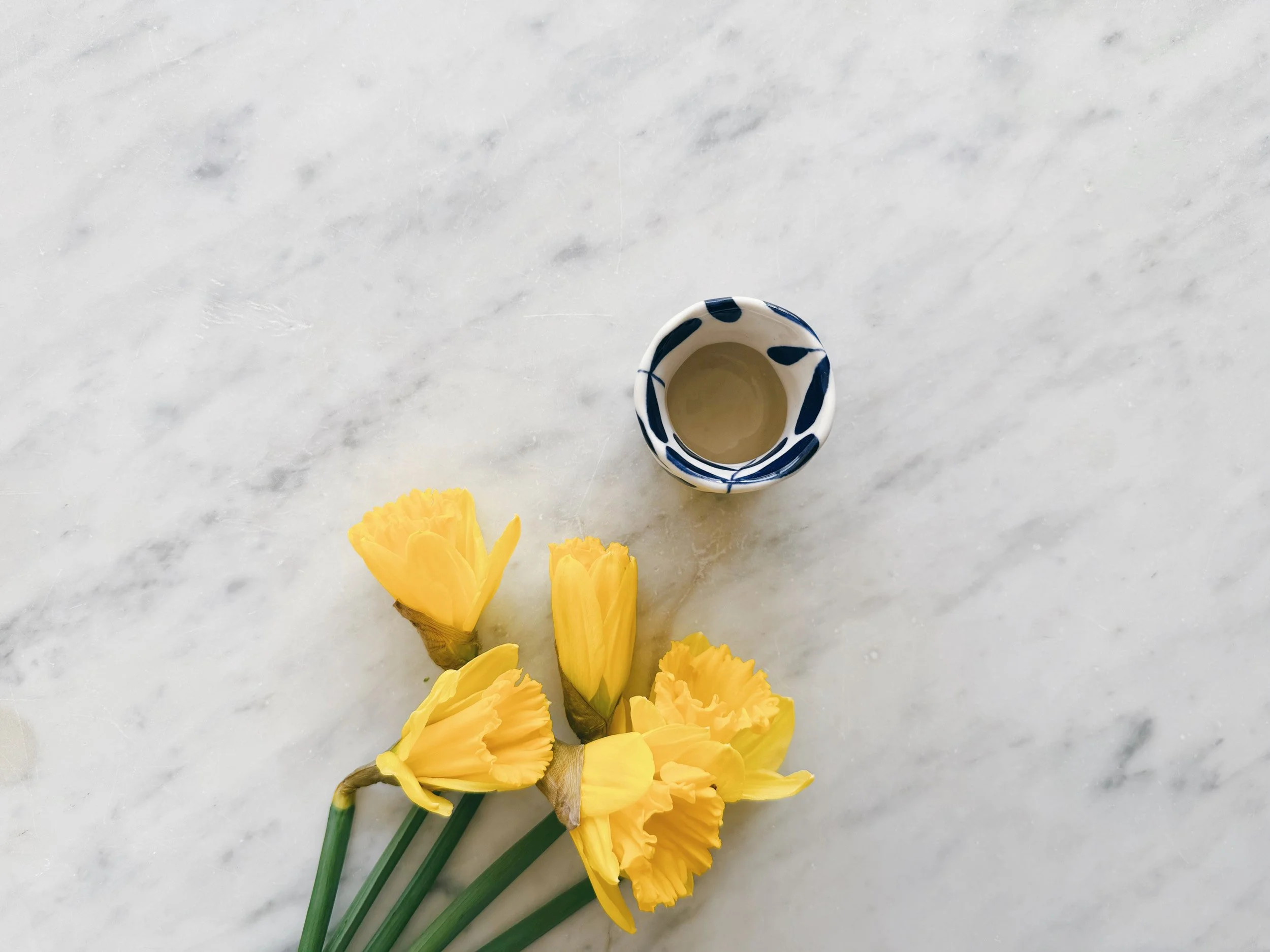 Blue and white, handmade ceramic vase.