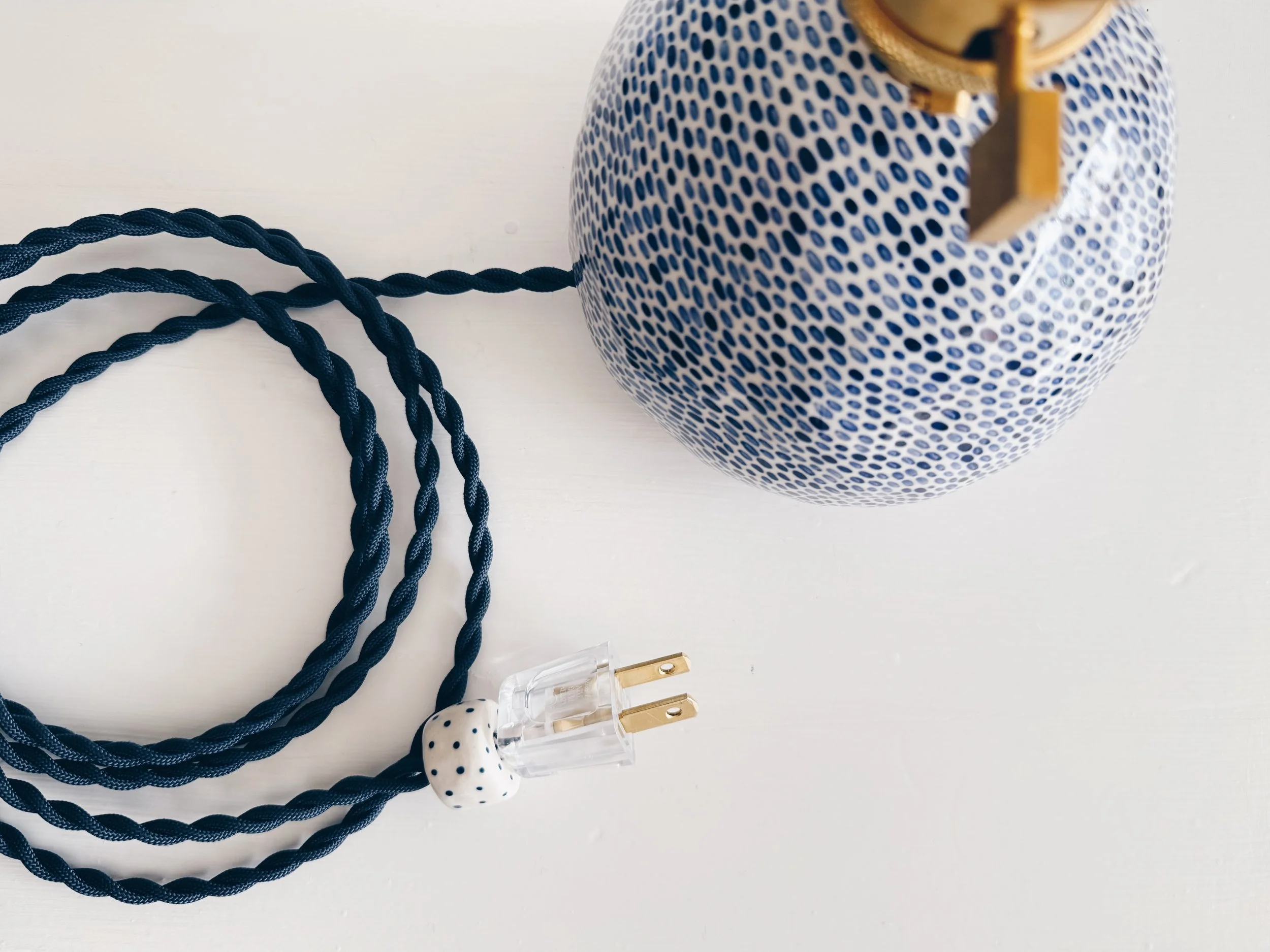 Blue and white, handmade ceramic lamp.