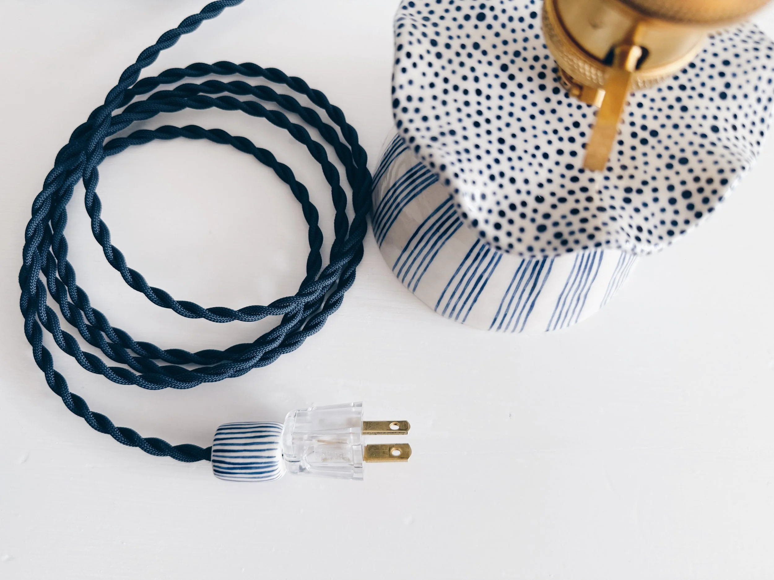 Blue and white, handmade ceramic lamp.