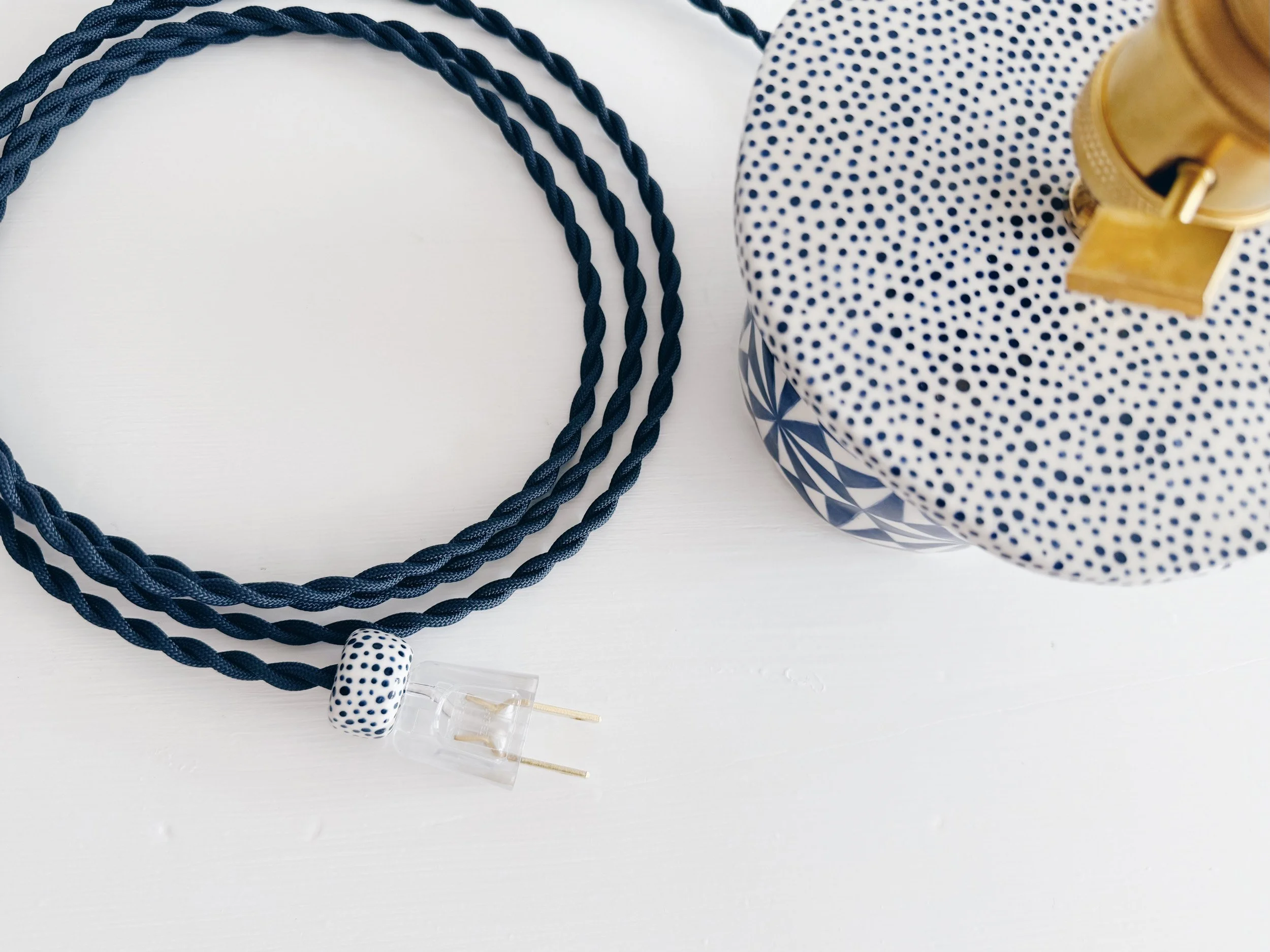 Blue and white, handmade ceramic lamp.