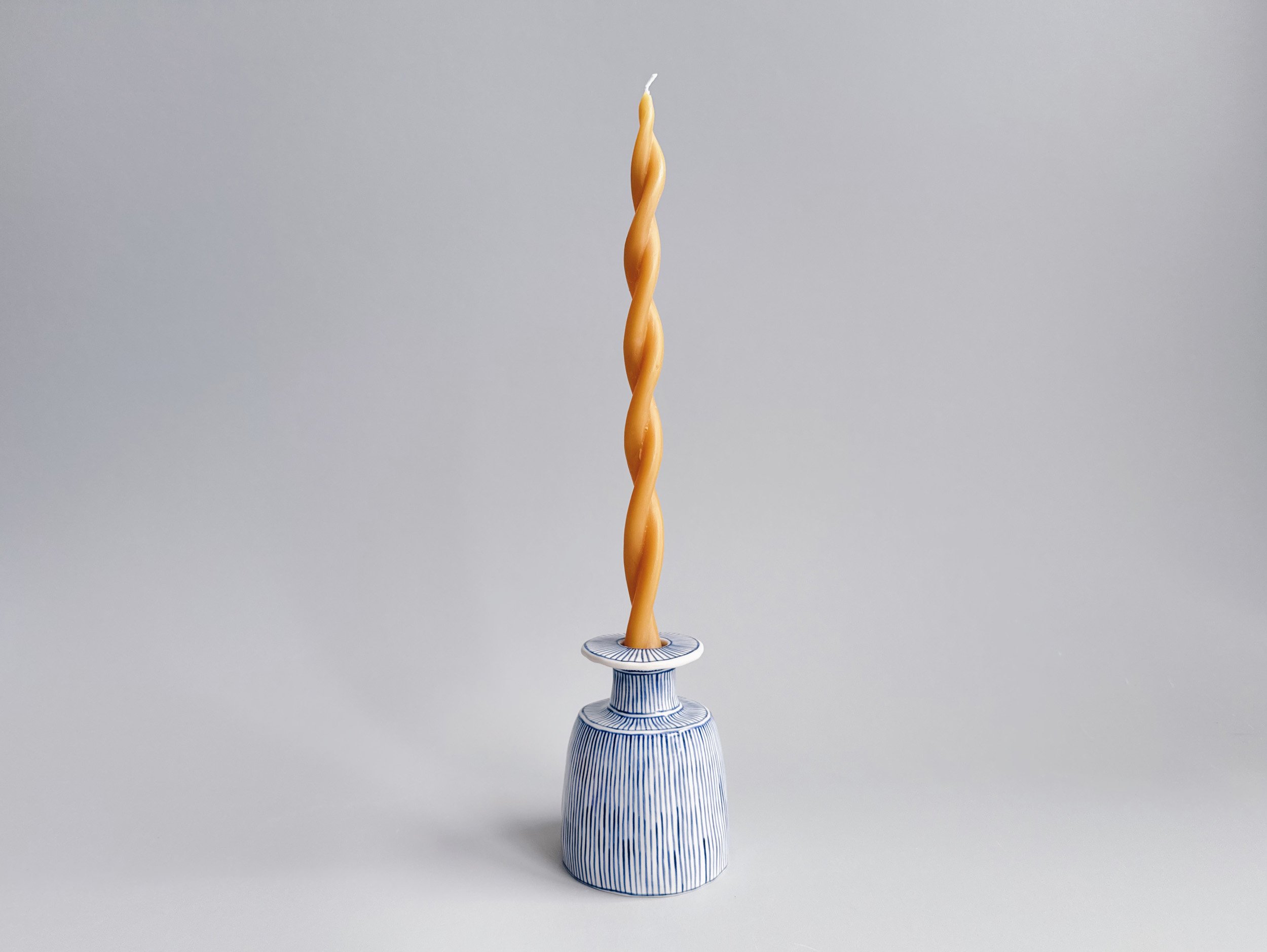 Blue and white, handmade ceramic candleholder.