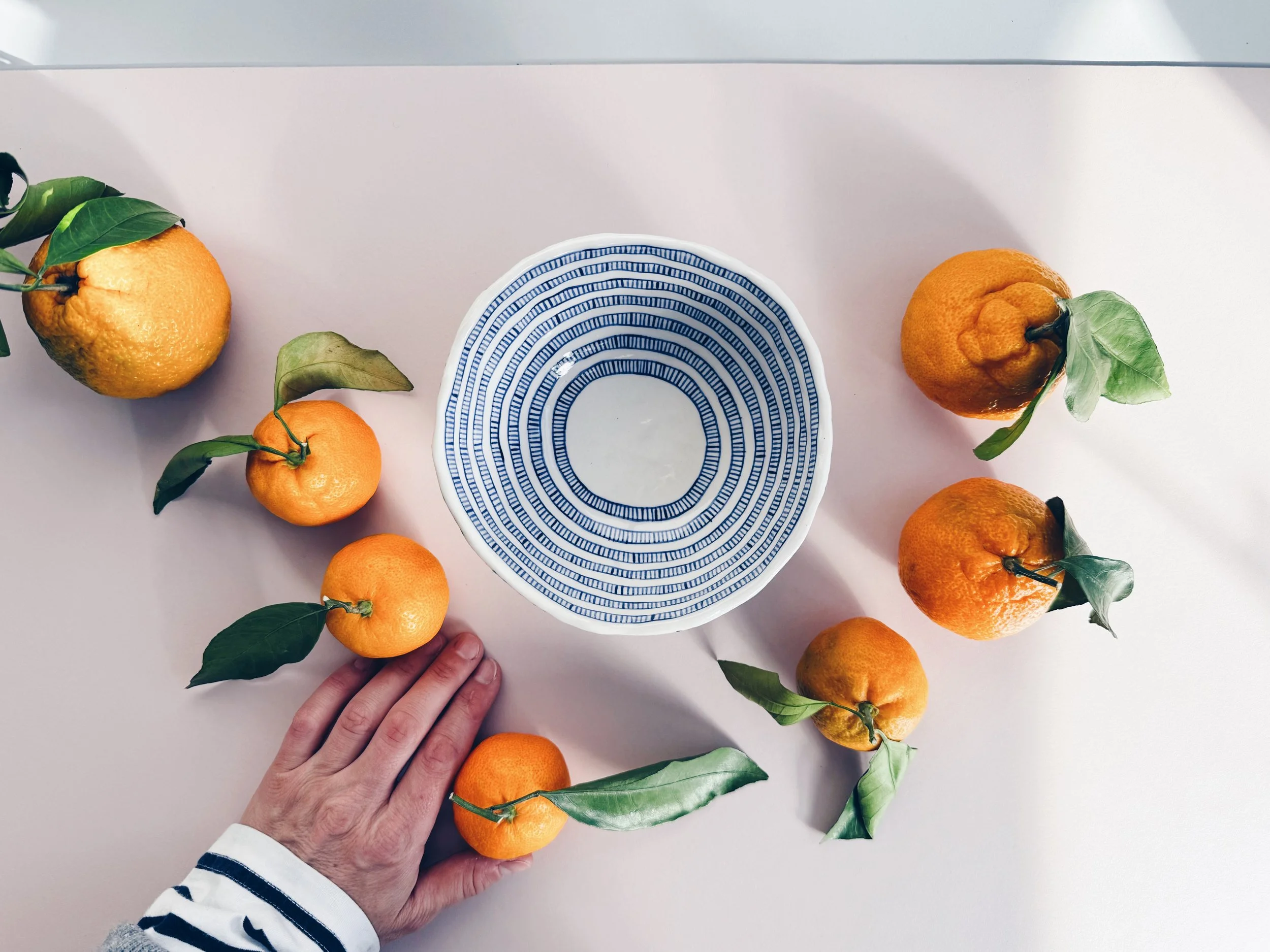 Blue and white, handmade ceramic bowl.
