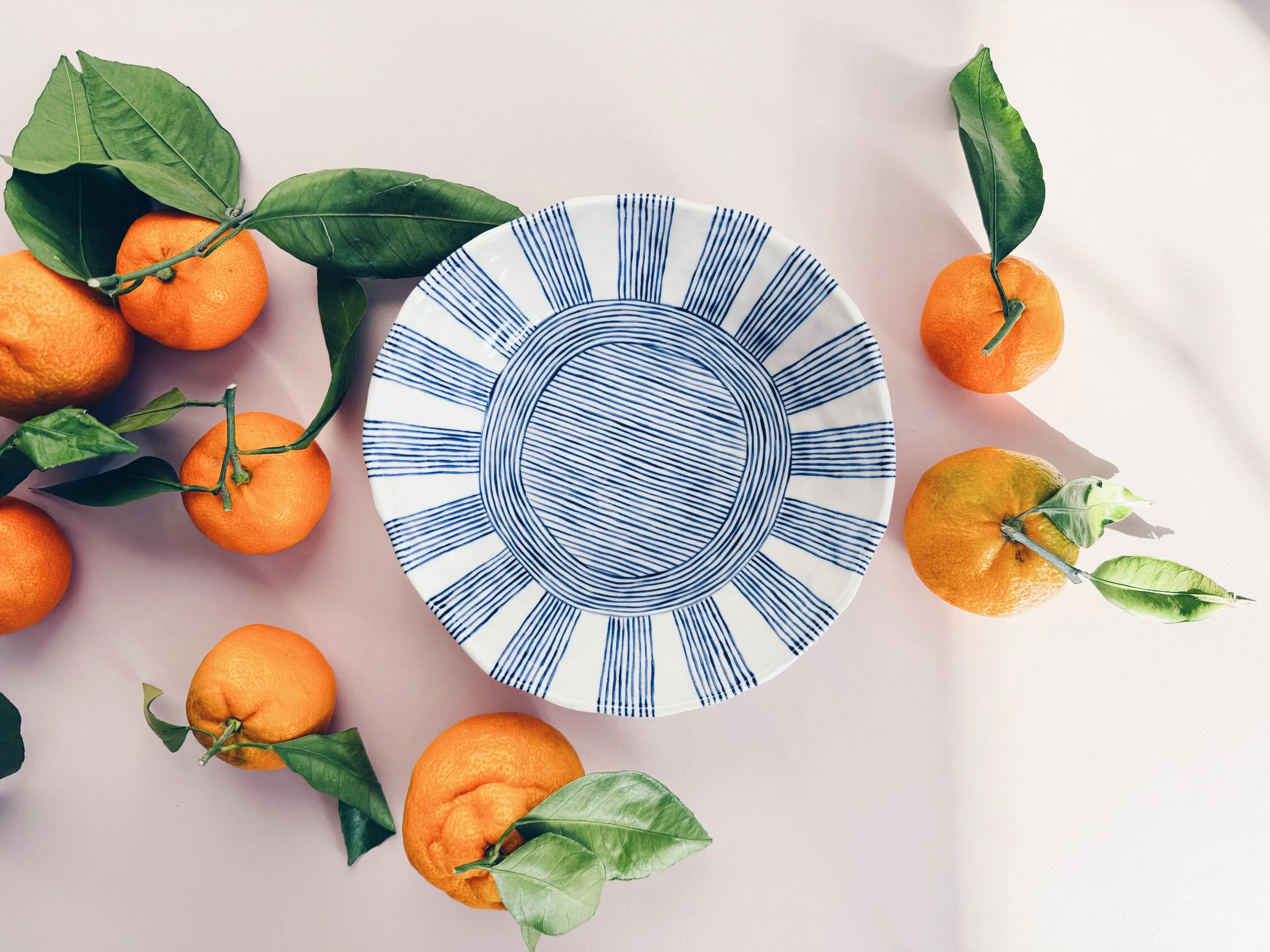 Blue and white, handmade ceramic bowl.