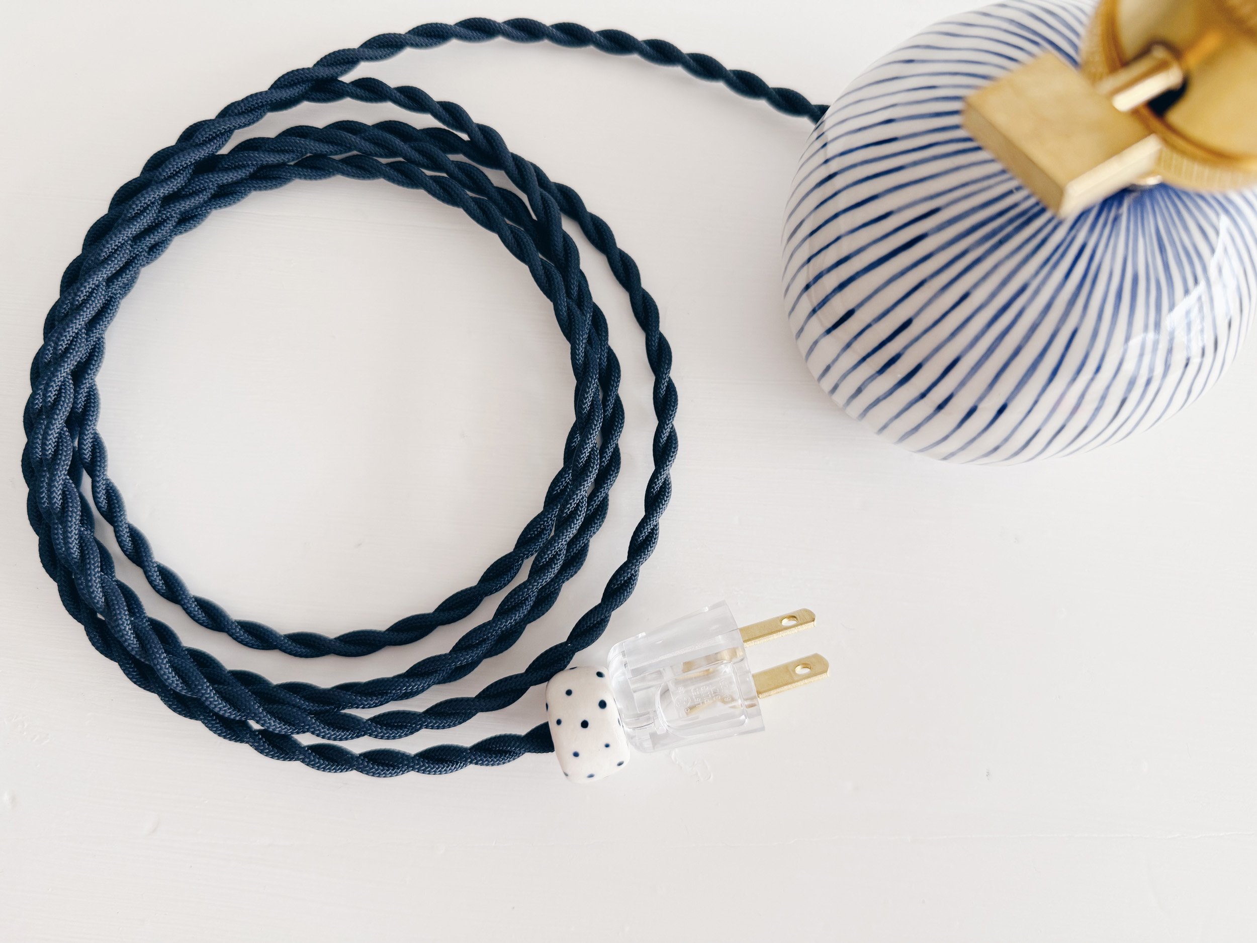 Blue and white, handmade ceramic lamp.