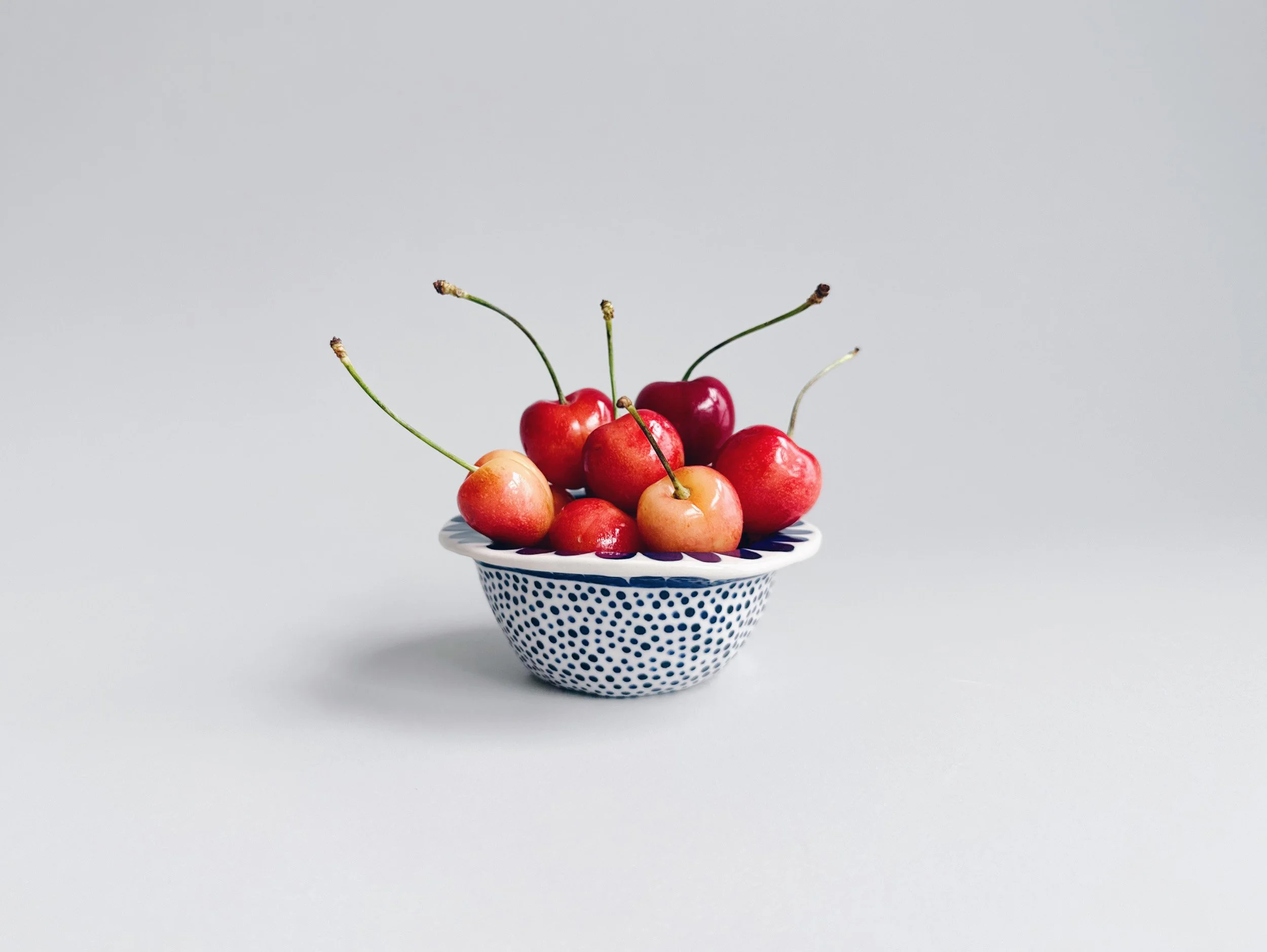 Blue and white, handmade ceramic bowl.