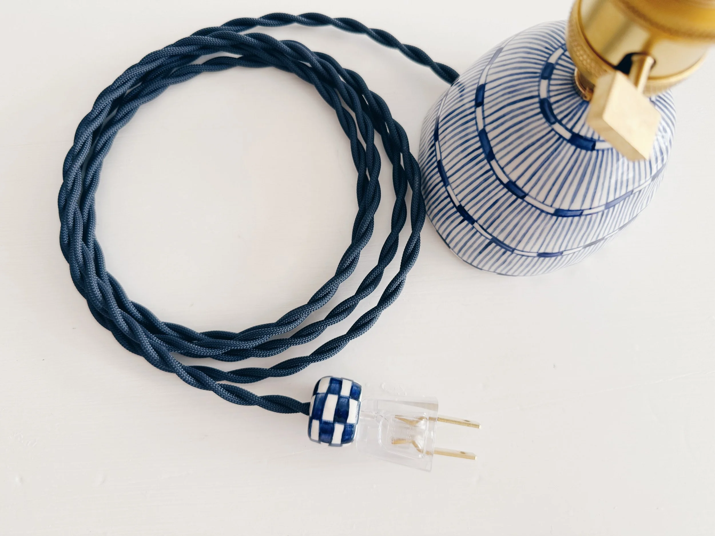 Blue and white, handmade ceramic lamp.