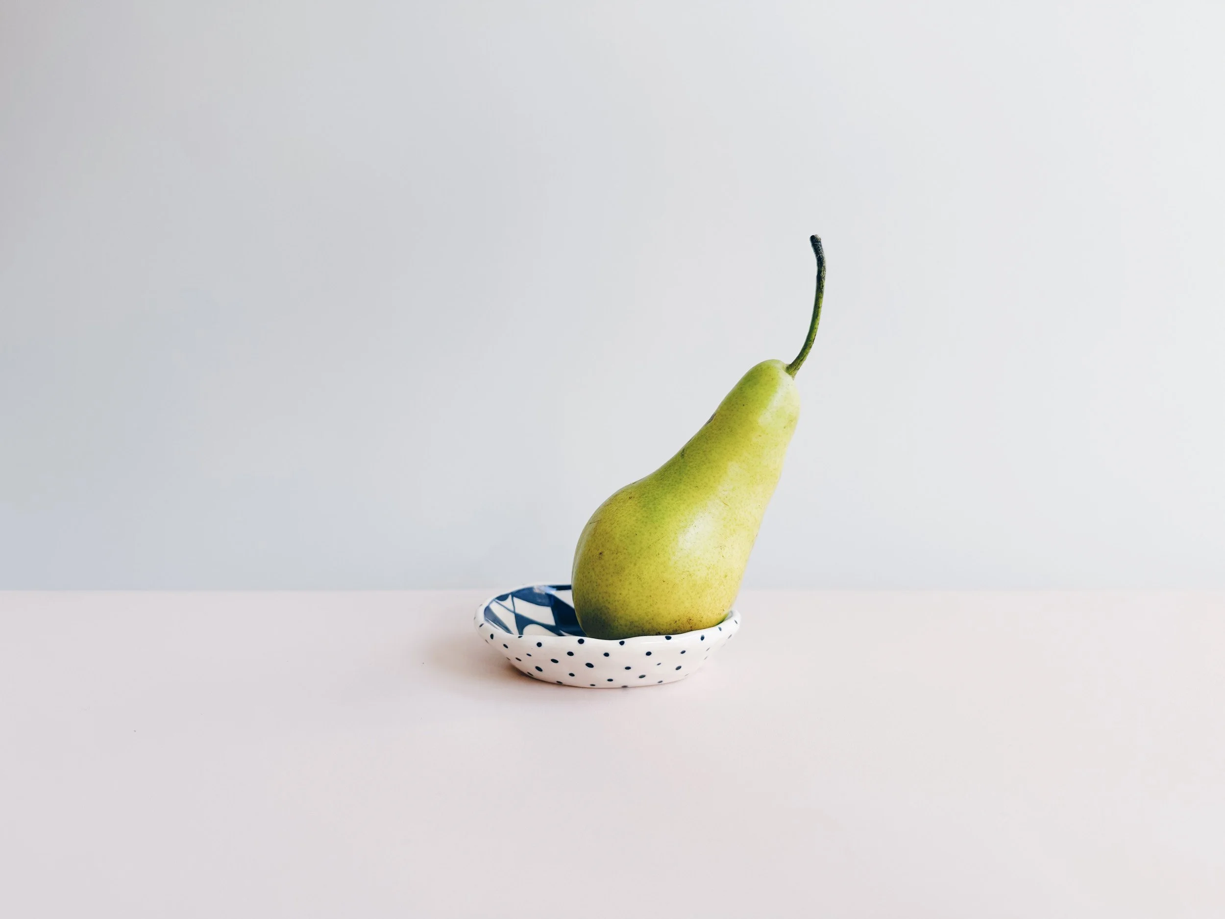 Blue and white, handmade ceramic dish.