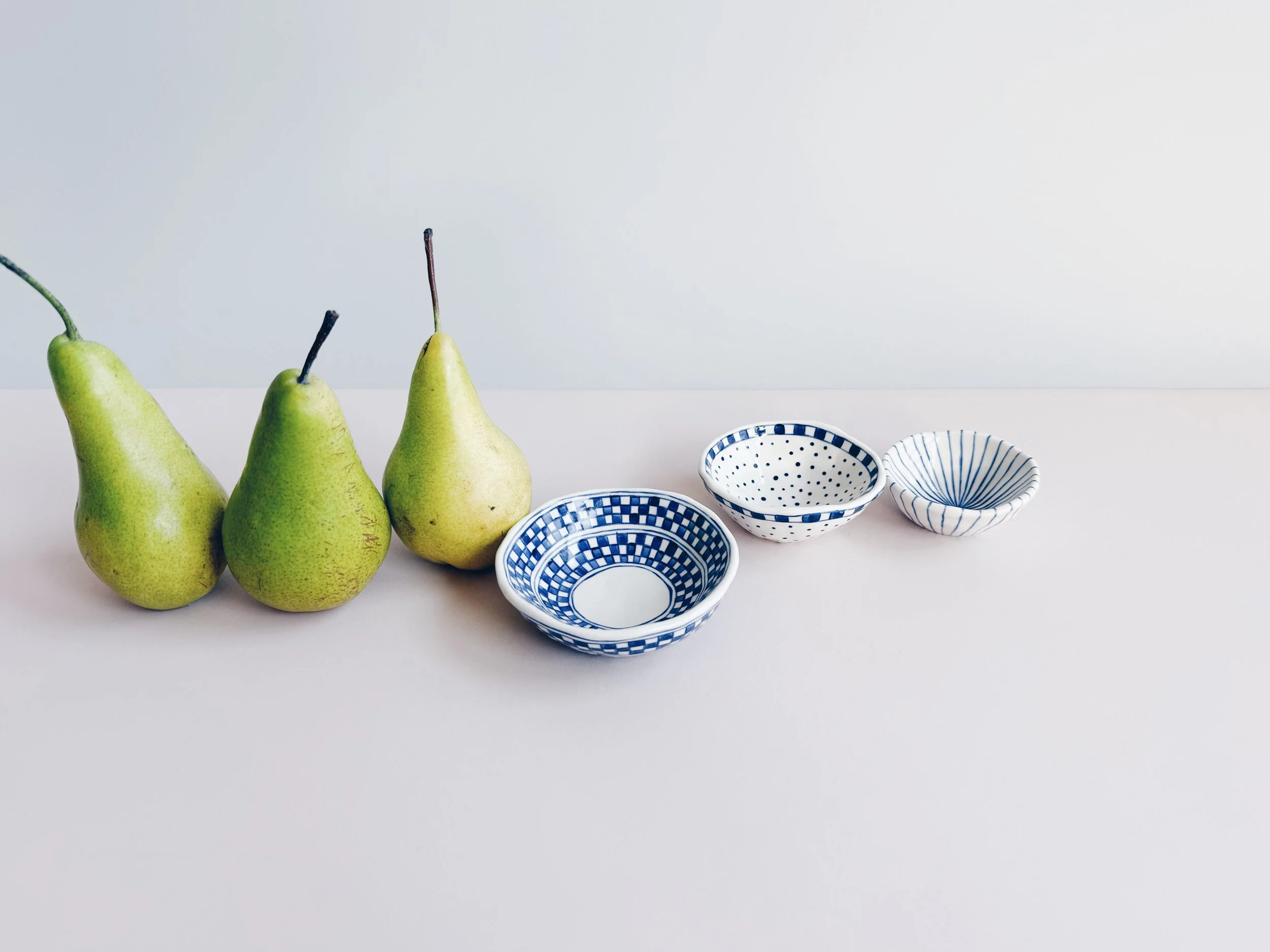 Blue and white, handmade ceramic bowl.