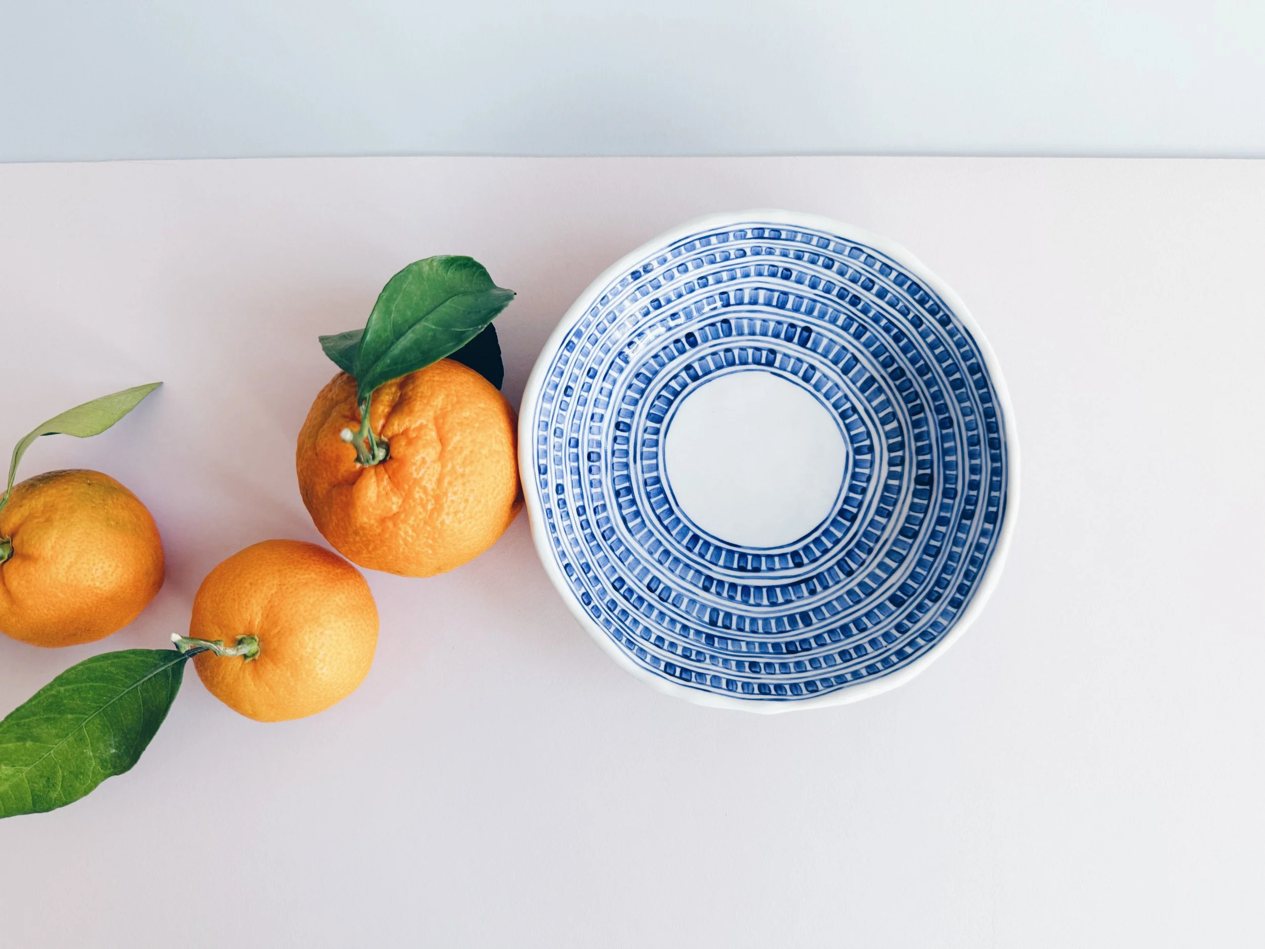 Blue and white, handmade ceramic bowl.