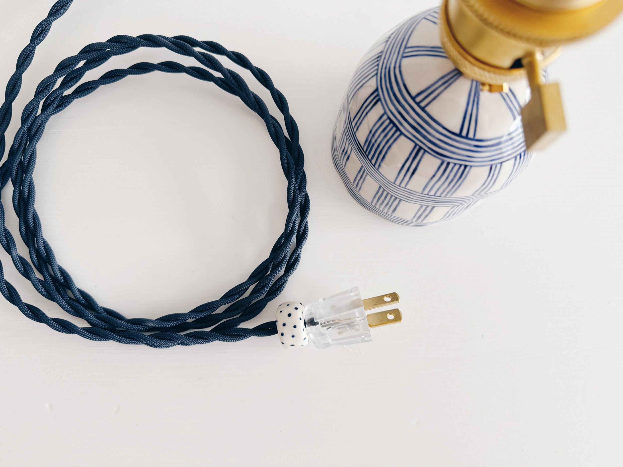 Blue and white, handmade ceramic lamp.