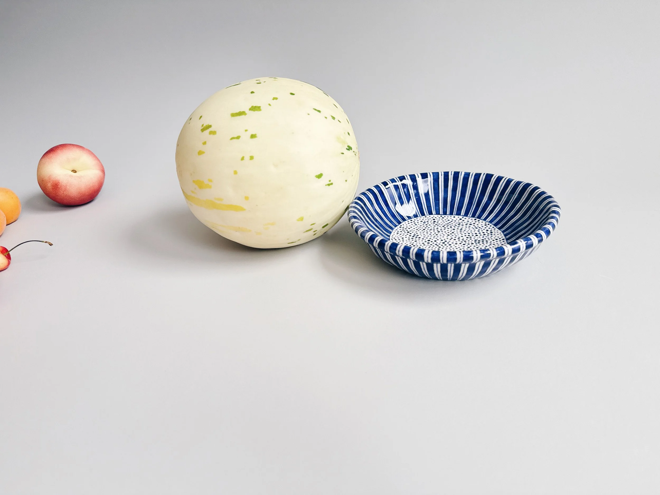 Blue and white, handmade ceramic bowl.