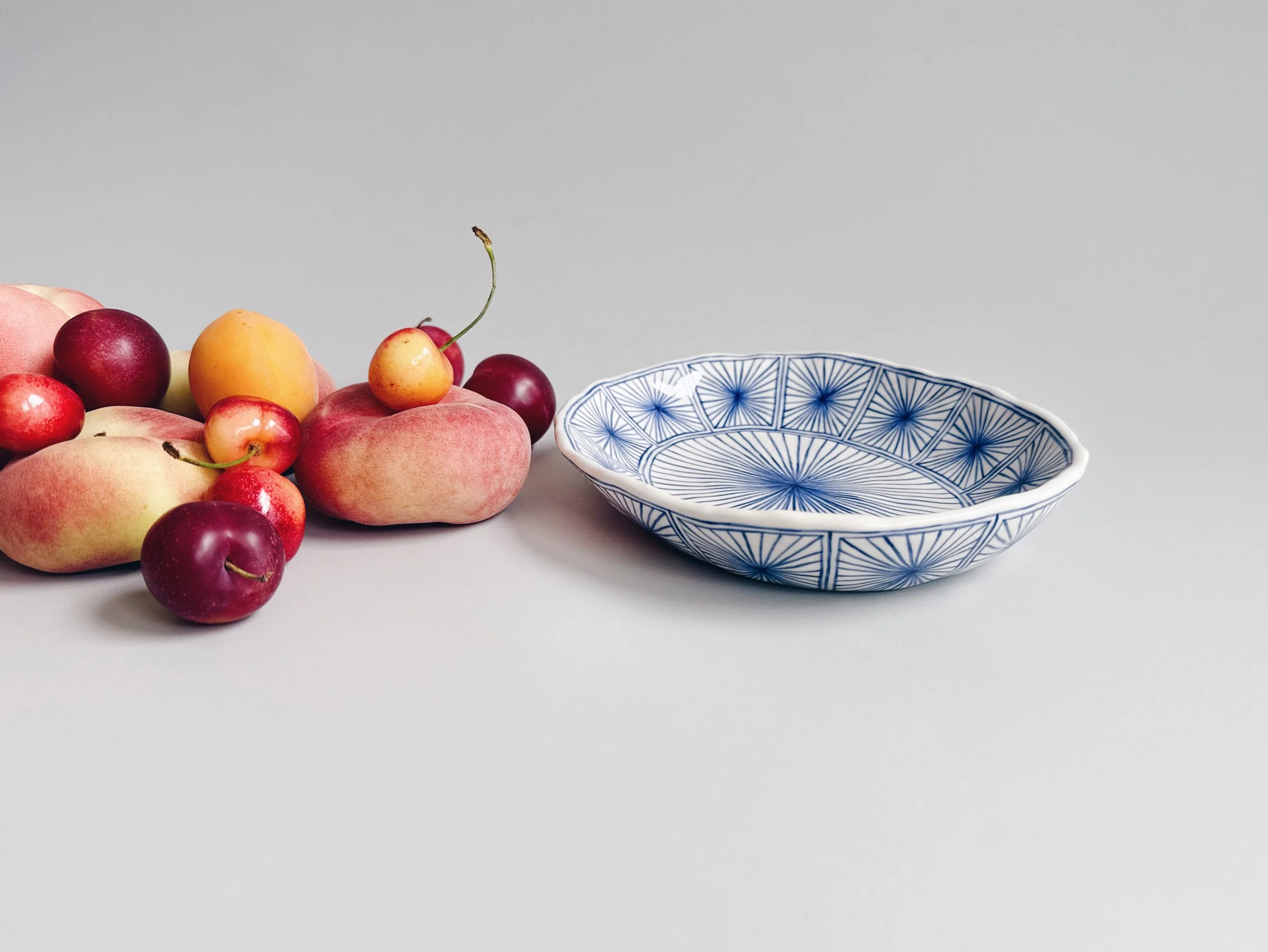 Blue and white, handmade ceramic bowl.