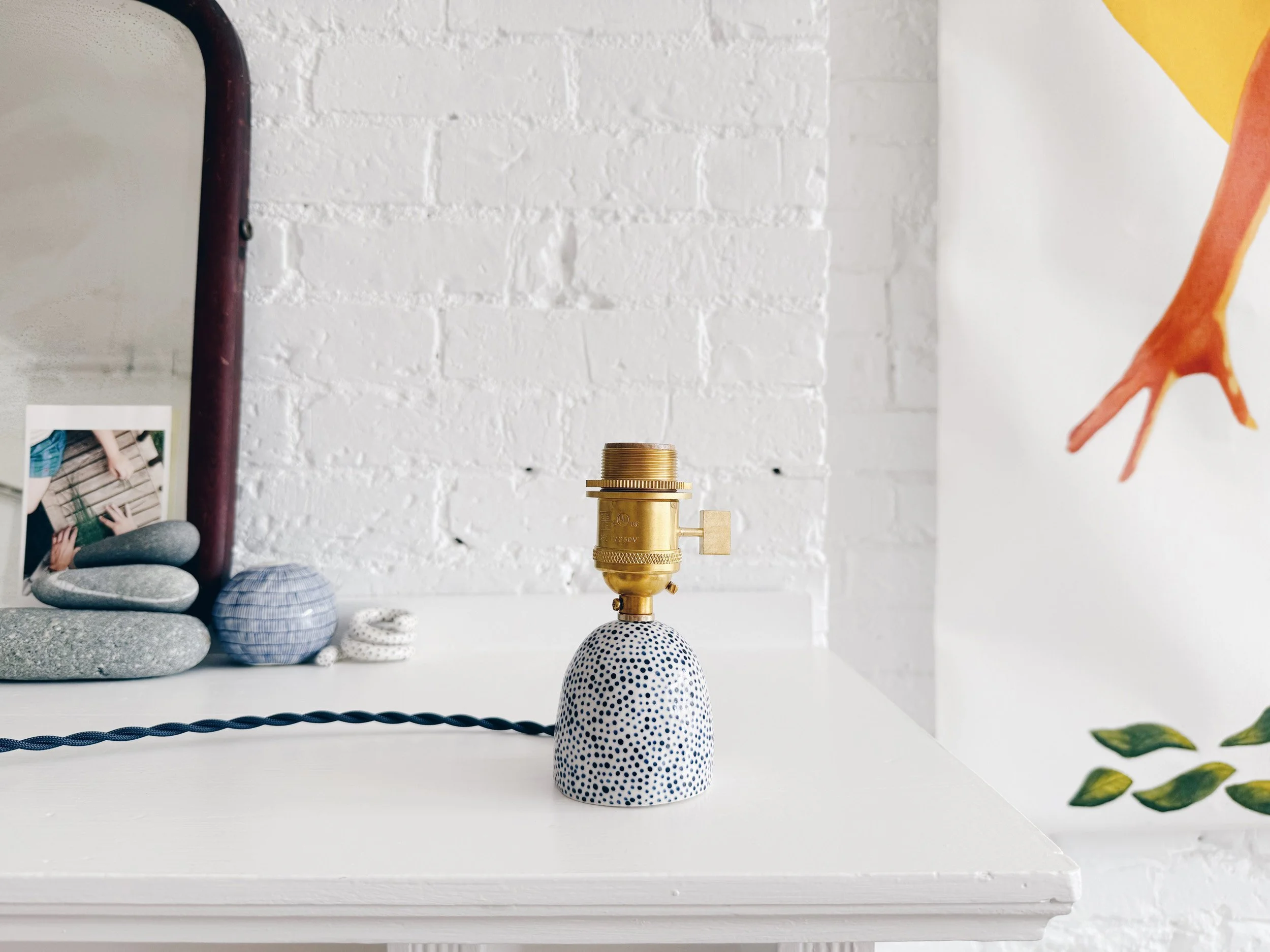 Blue and white, handmade ceramic lamp.