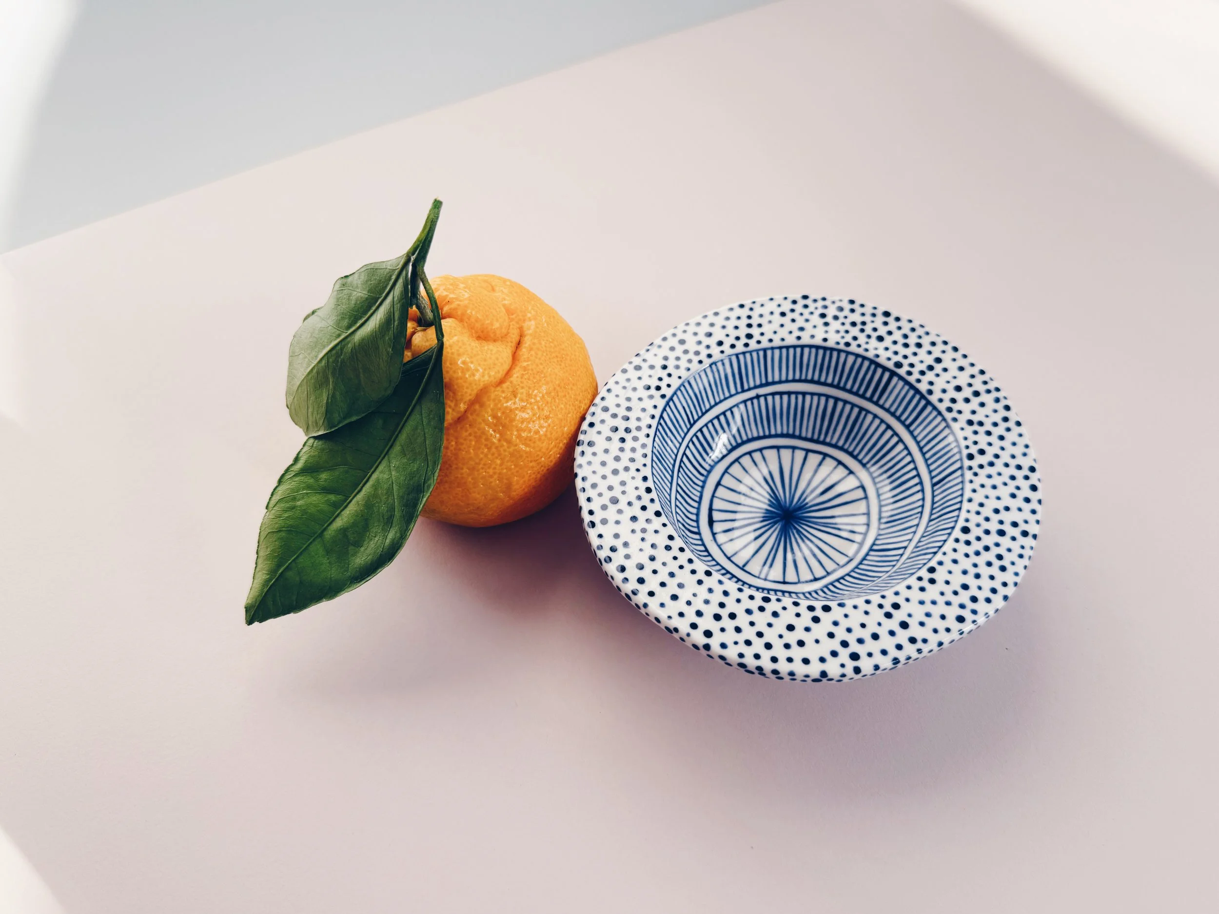 Blue and white, handmade ceramic bowl.