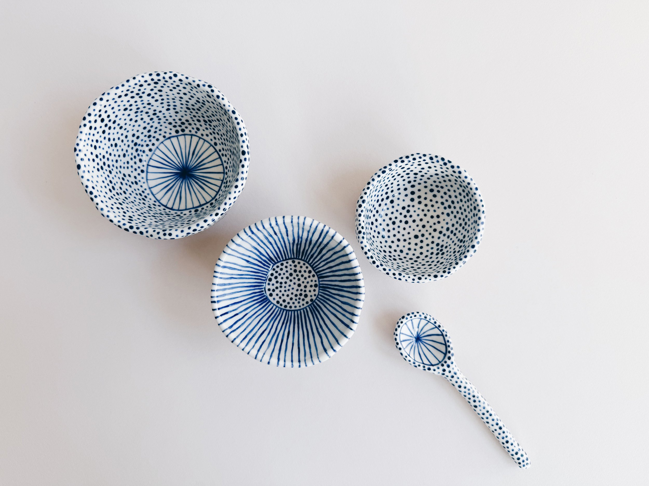 Blue and white, handmade ceramic bowl.