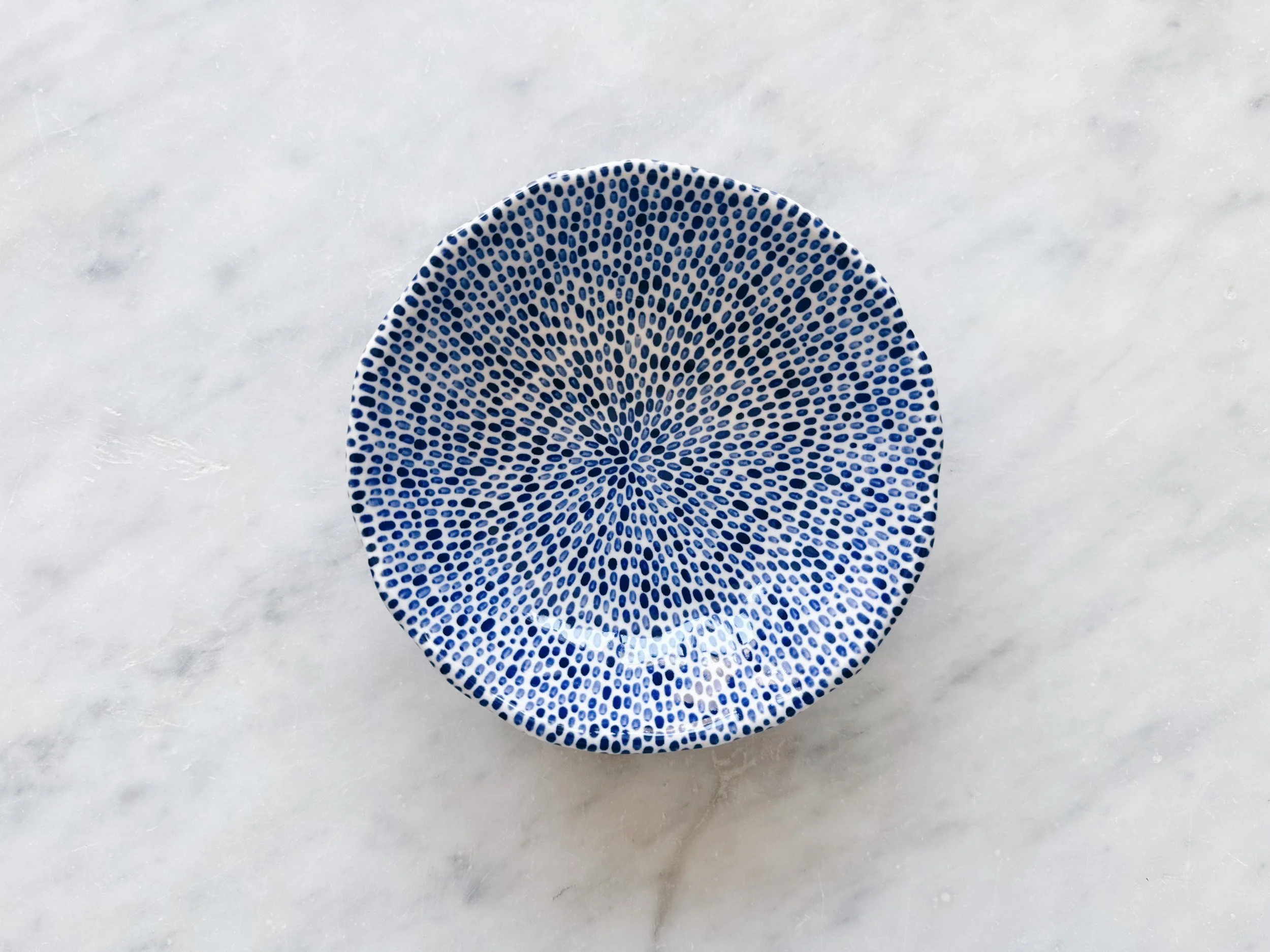 Blue and white, handmade ceramic bowl.