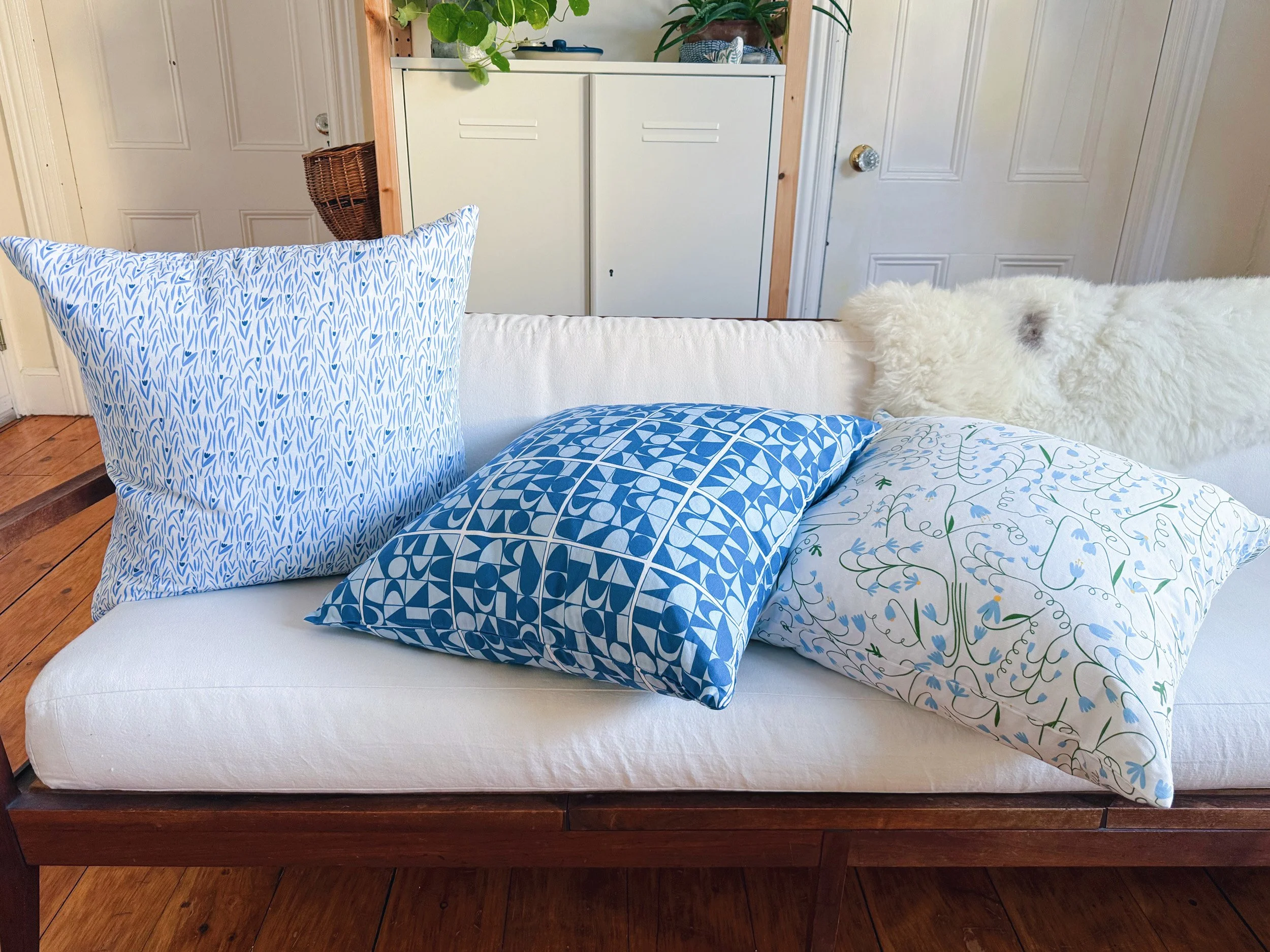 Linen and cotton throw pillow in floral design