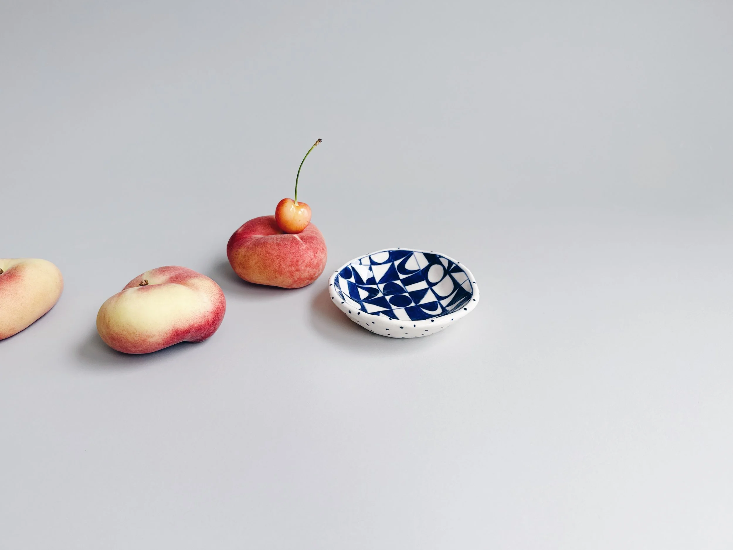 Blue and white, handmade ceramic dish.
