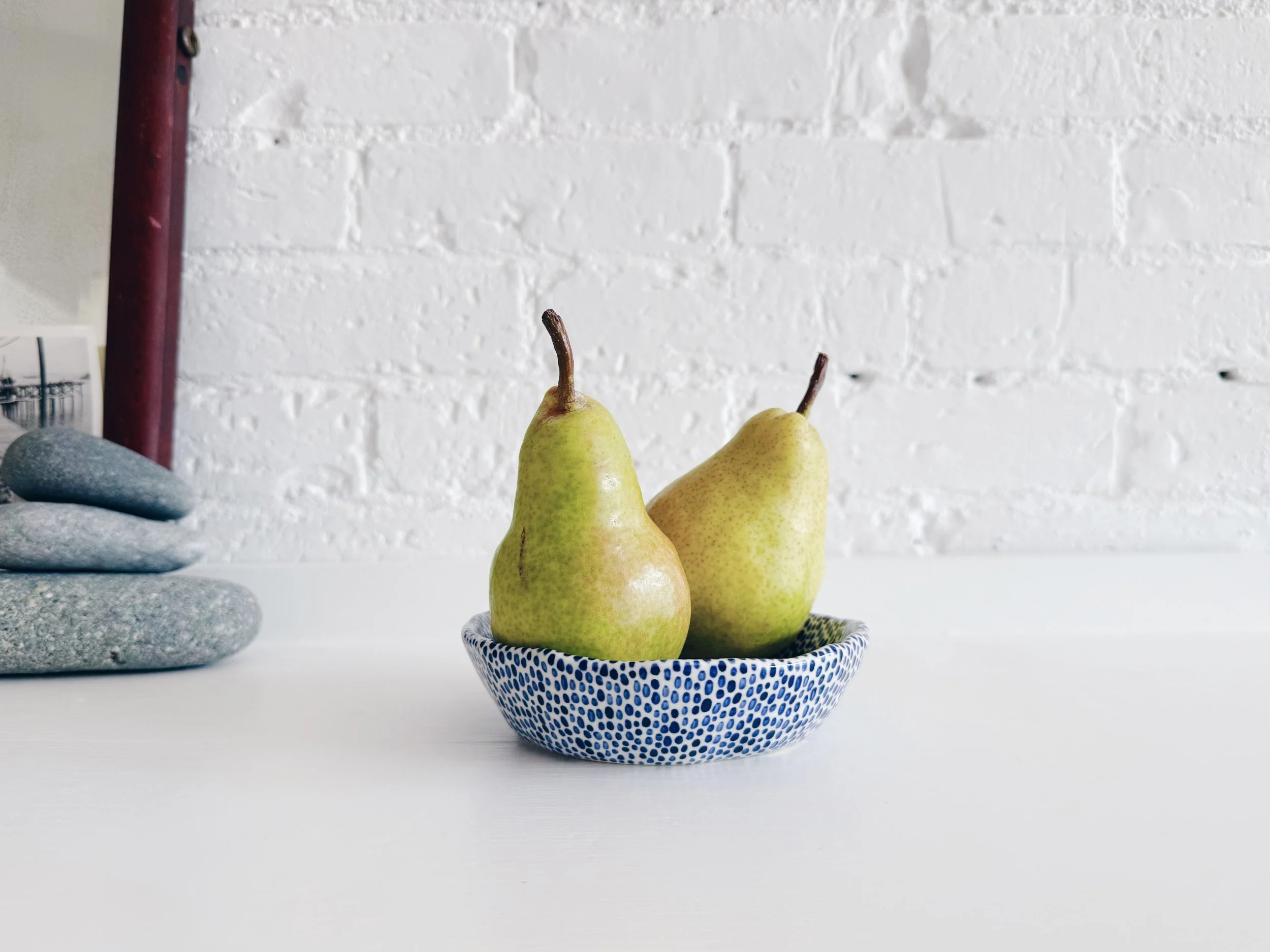 Blue and white, handmade ceramic bowl.