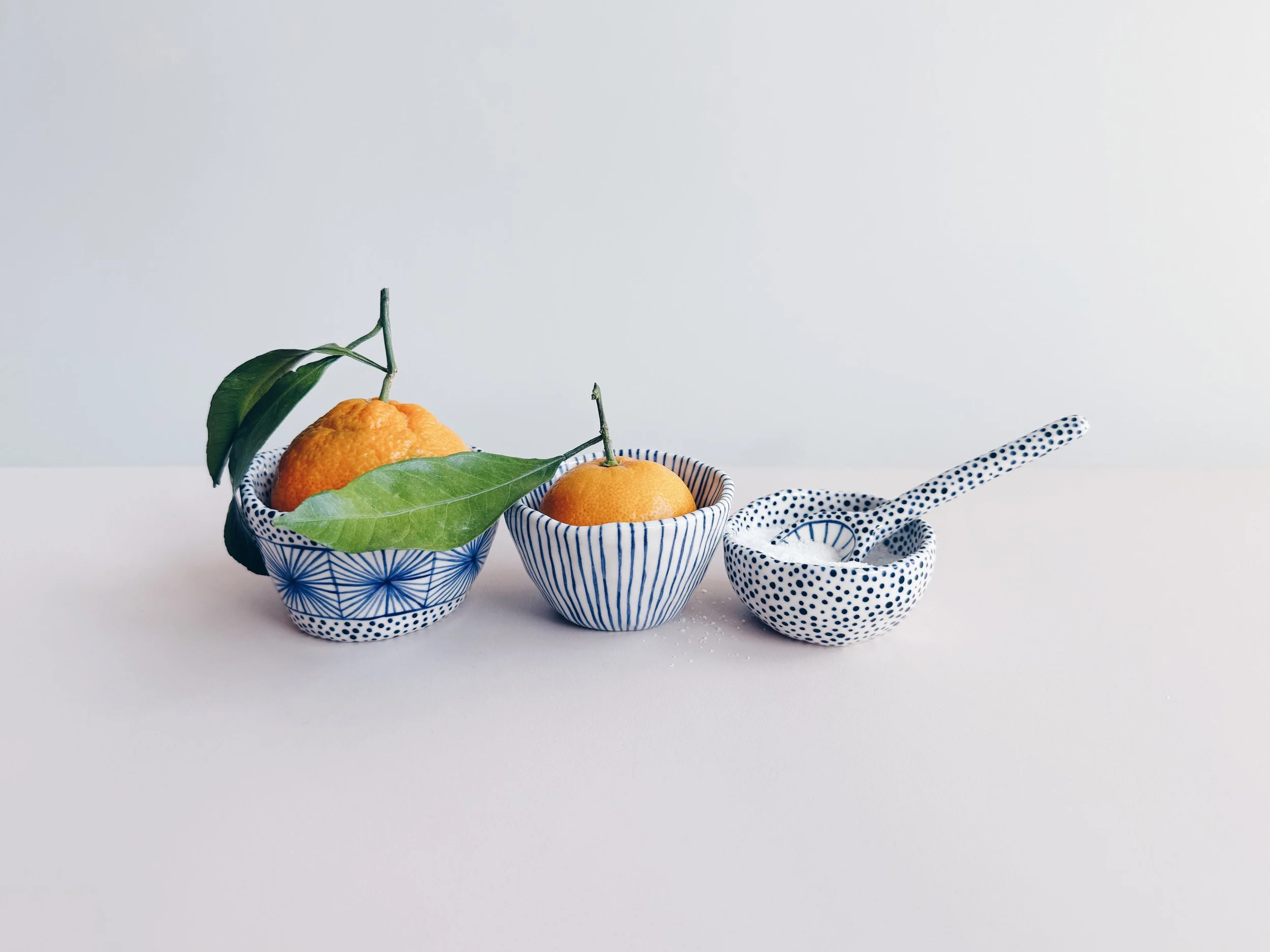 Blue and white, handmade ceramic bowl.