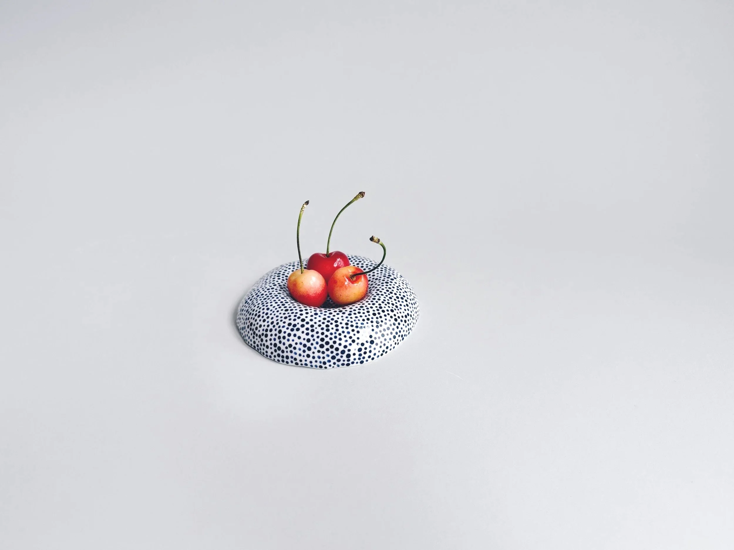 Blue and white, handmade ceramic dish.