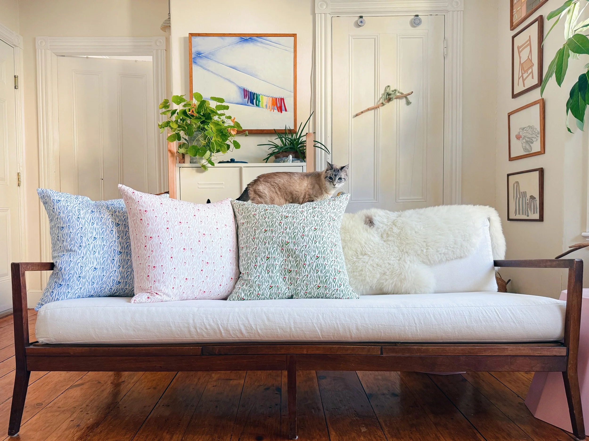 Linen and cotton throw pillow in floral design