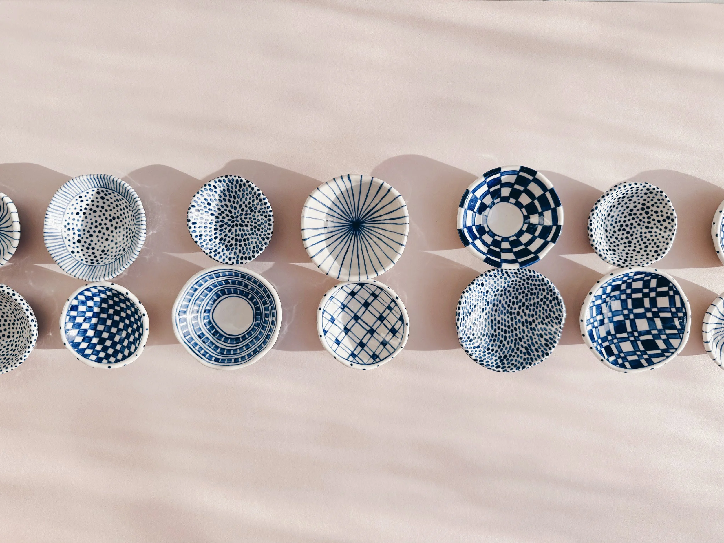 Blue and white, handmade ceramic bowl.