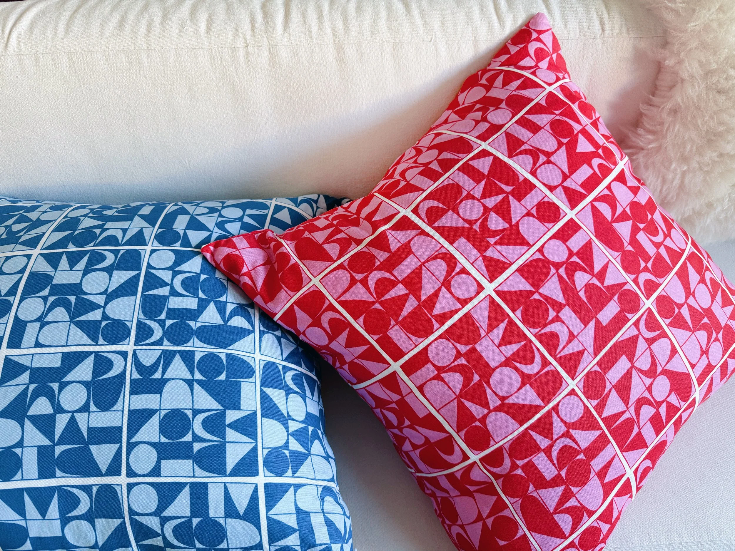 Linen and cotton throw pillow in geometric design