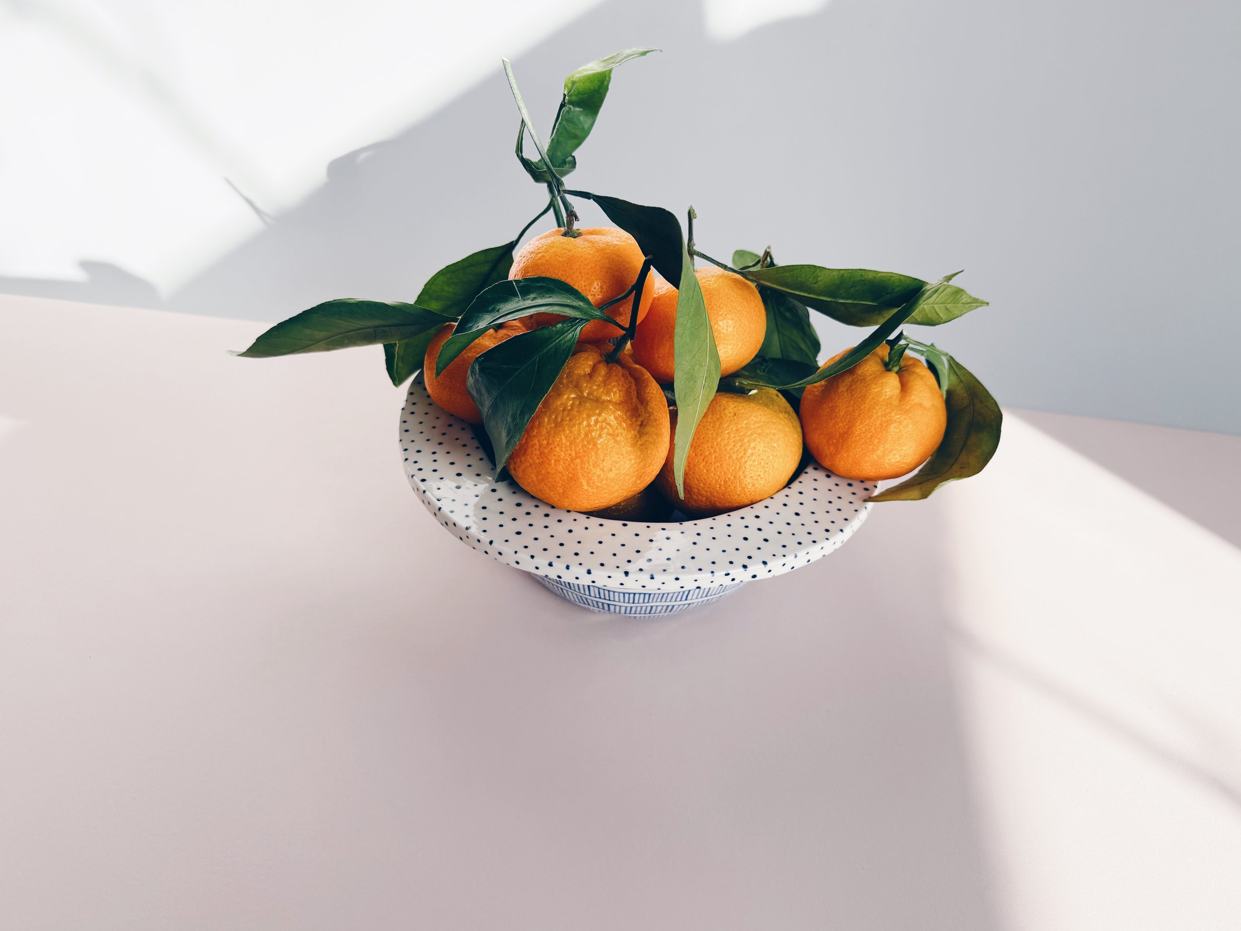 Blue and white, handmade ceramic bowl.