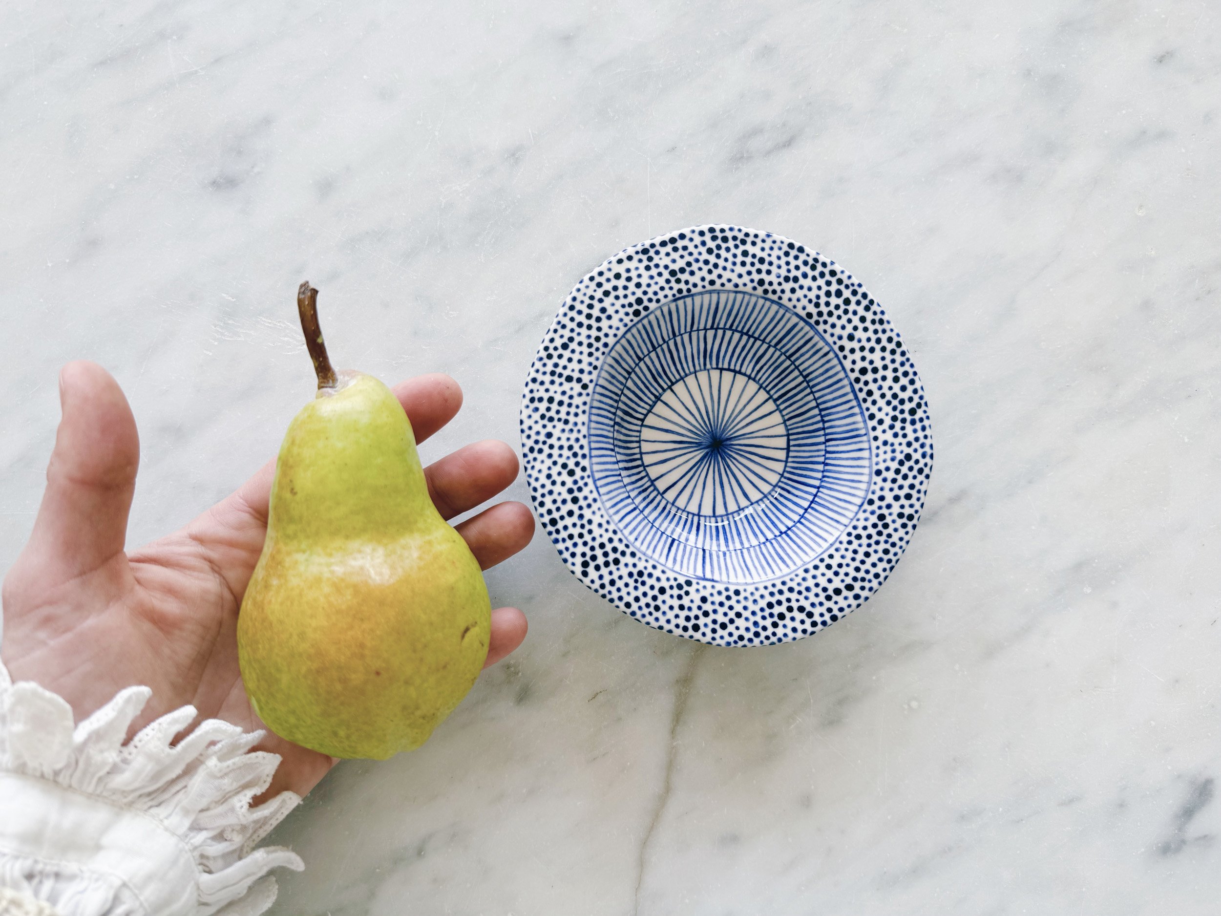 Blue and white, handmade ceramic bowl.