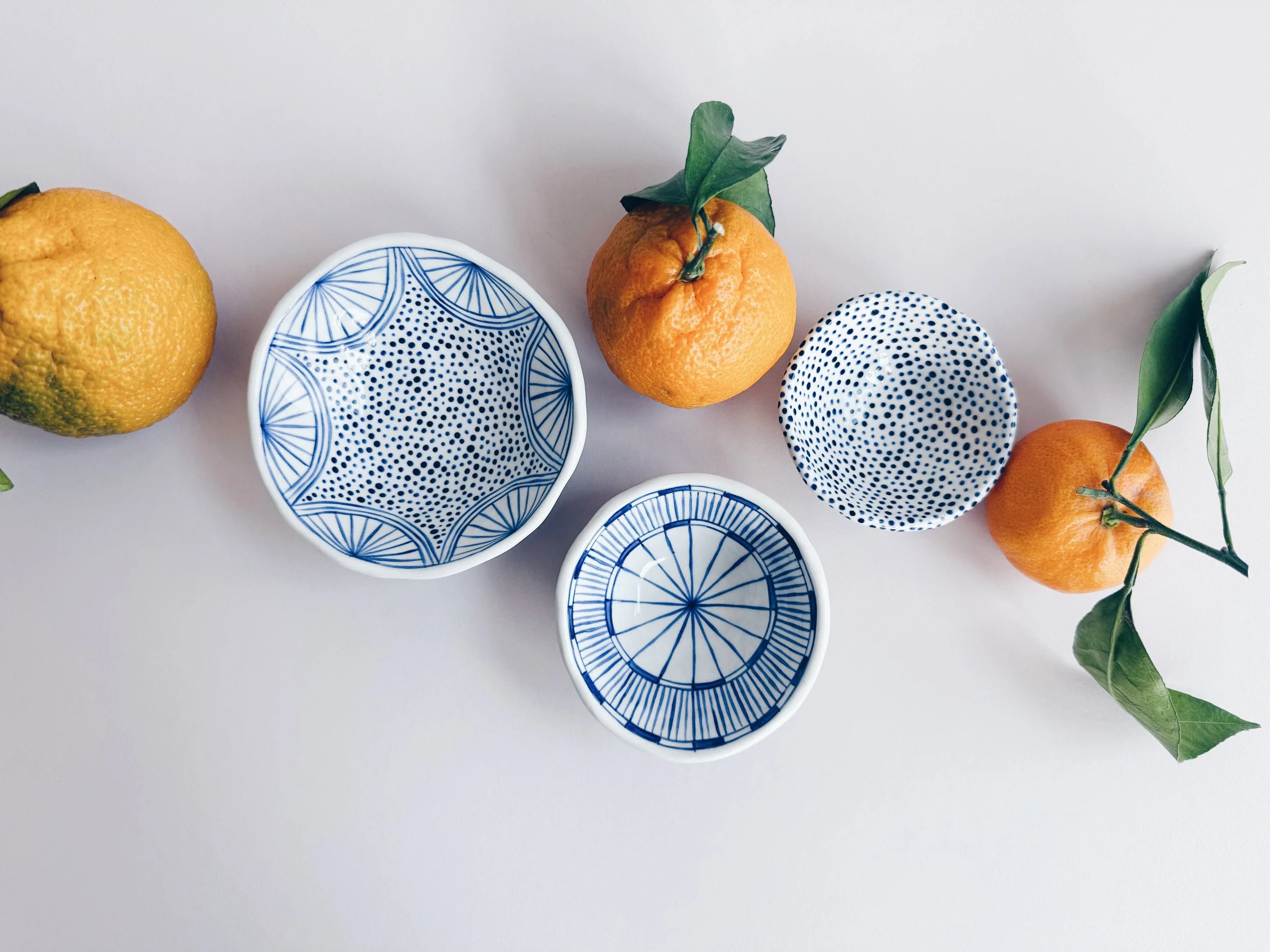 Blue and white, handmade ceramic bowl.