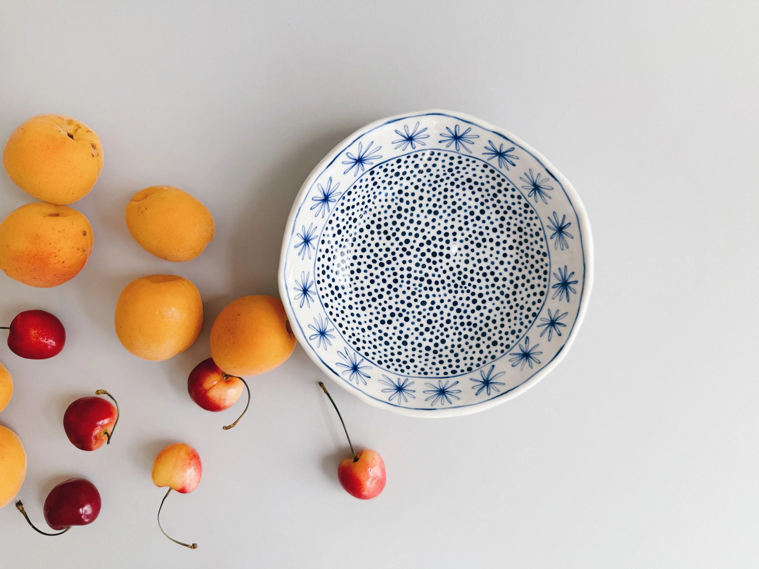 Blue and white, handmade ceramic bowl.