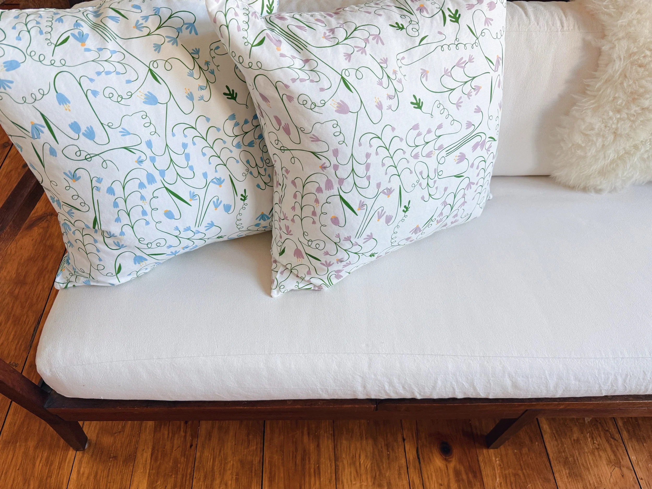 Linen and cotton throw pillow in floral design