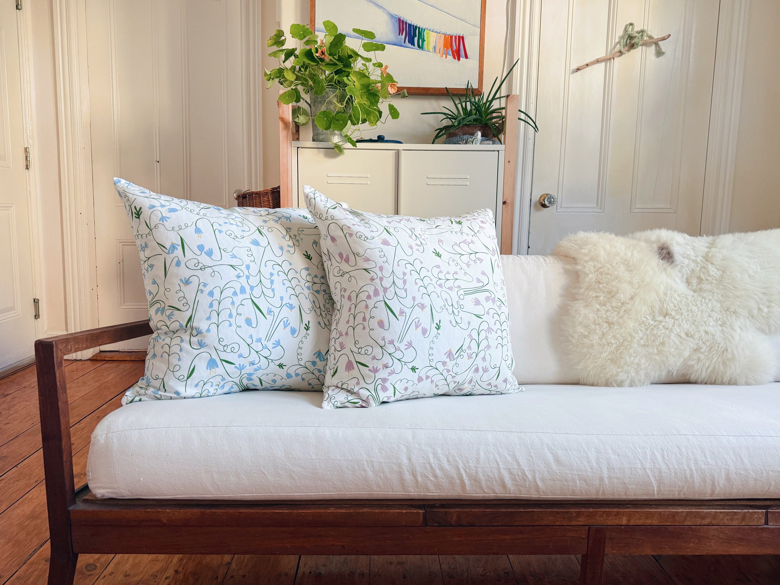 Linen and cotton throw pillow in floral design