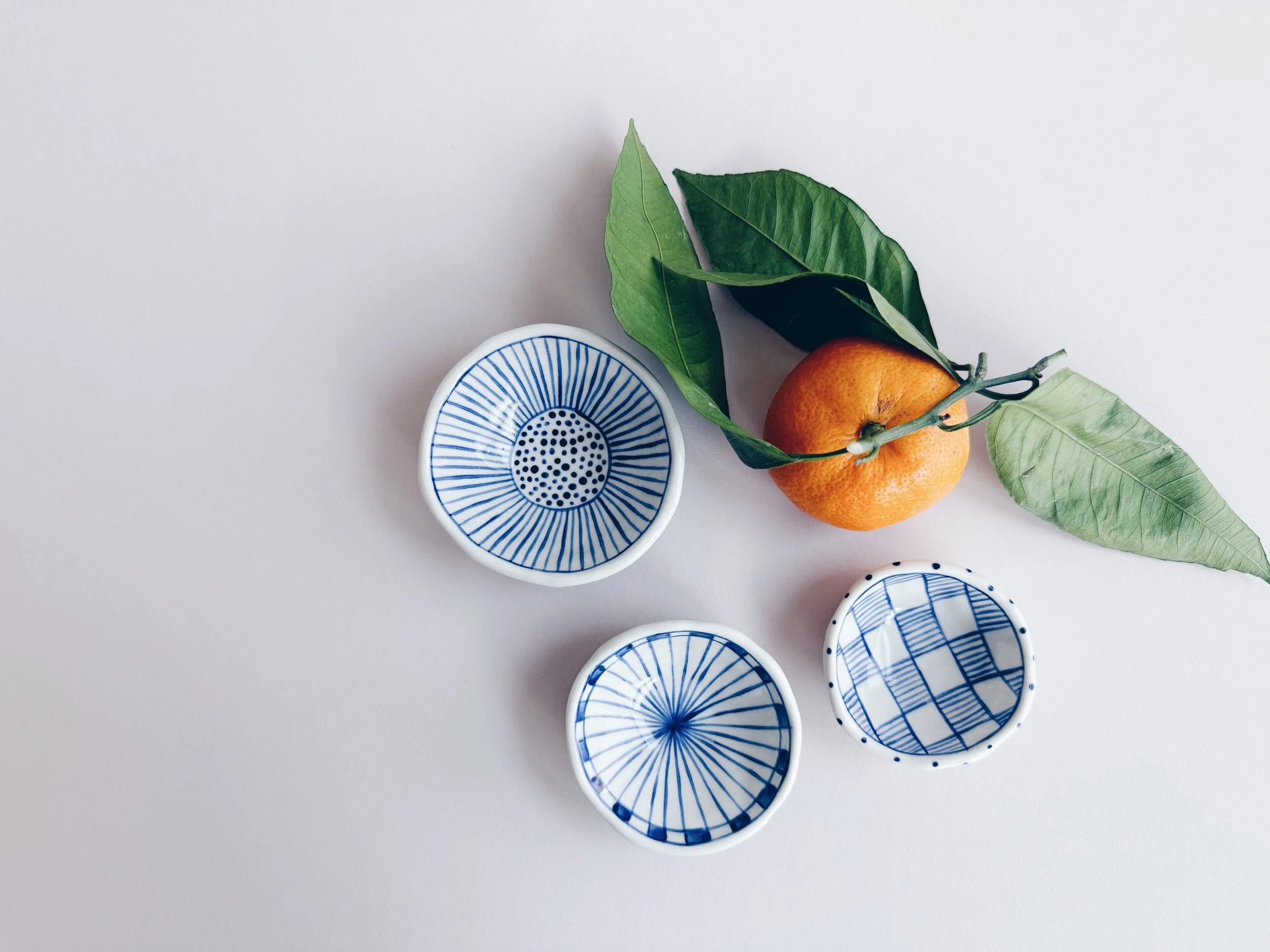 Blue and white, handmade ceramic bowl.