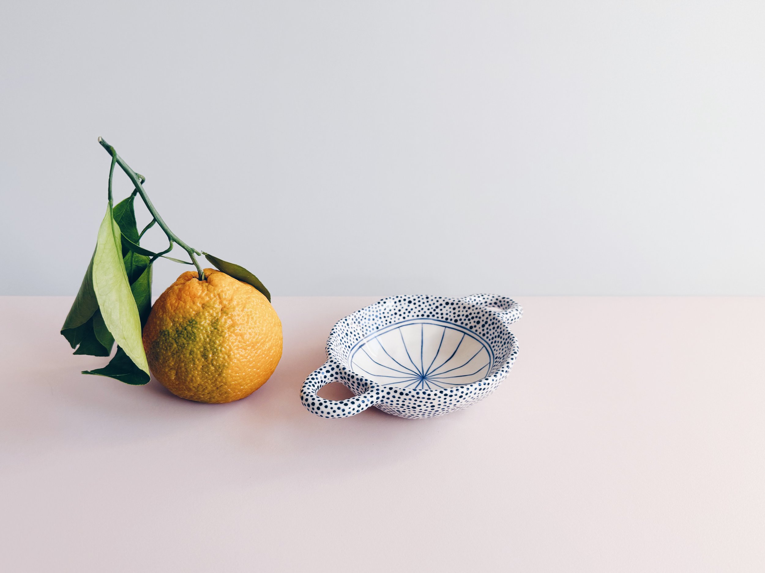 Blue and white, handmade ceramic bowl.