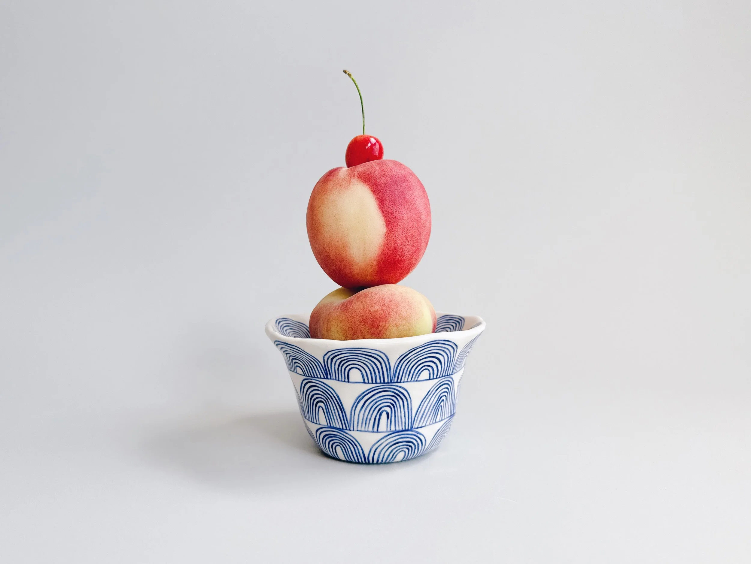 Blue and white, handmade ceramic bowl.