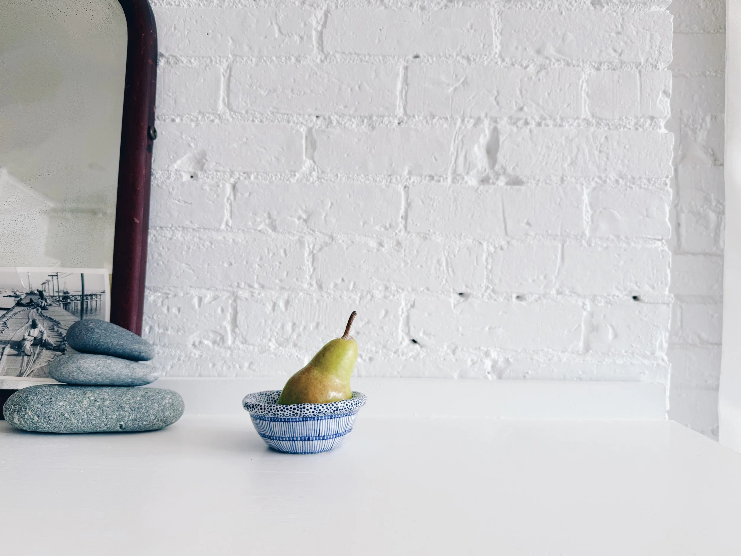 Blue and white, handmade ceramic bowl.
